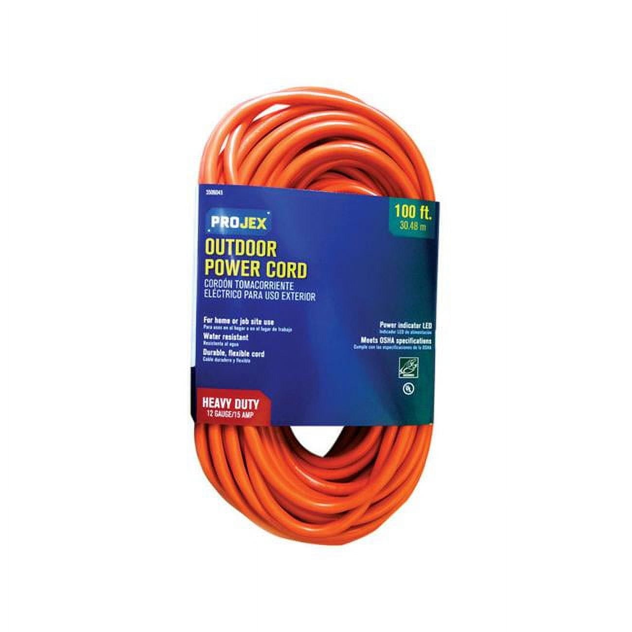 SJTW Extension Cord, 12 AWG, Indoor/Outdoor, 12/3, 1 Outlets, Orange, PVC, 100 ft