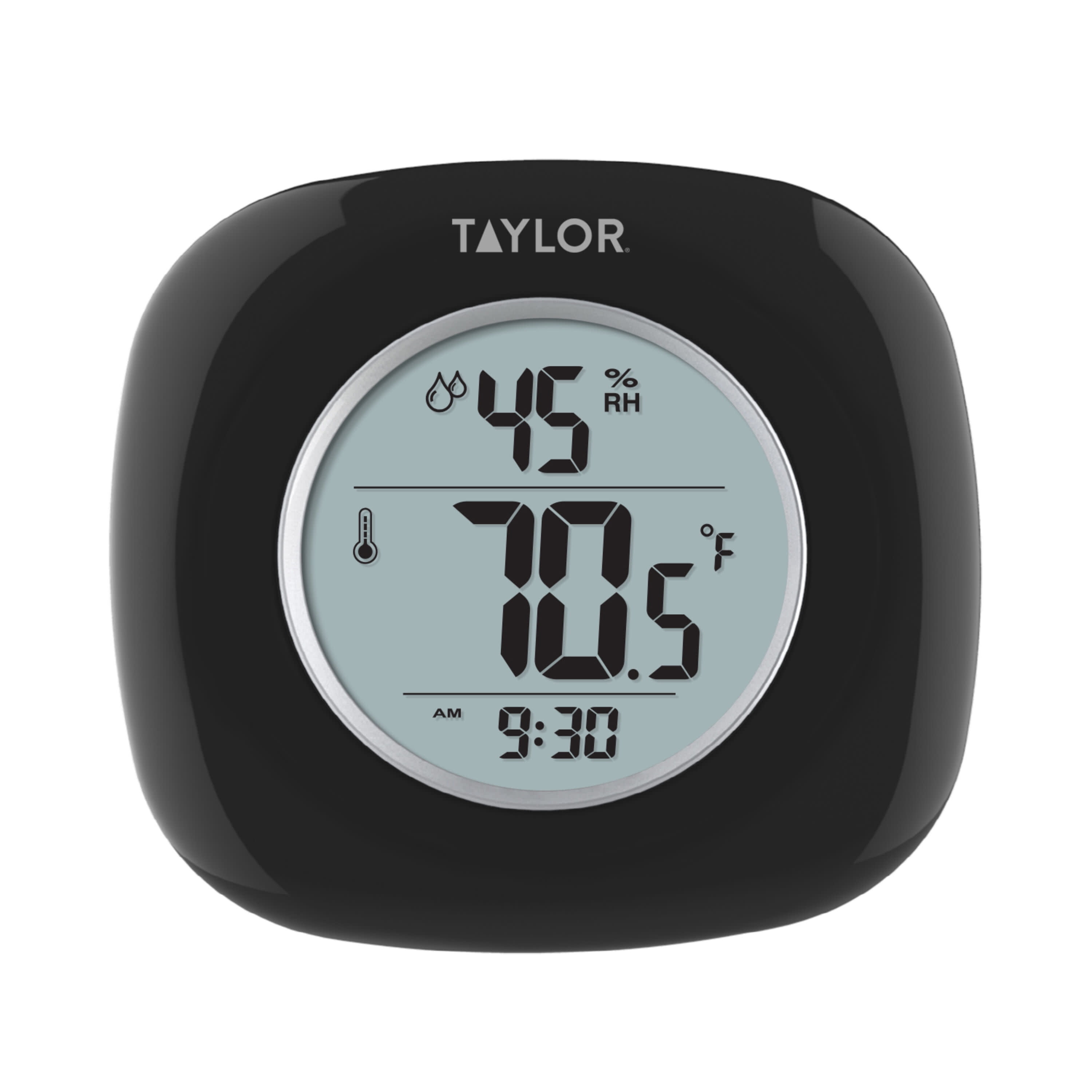 Picture of Taylor 6669386 Hygrometer, Temperature & Time Plastic Digital Thermometer, Black