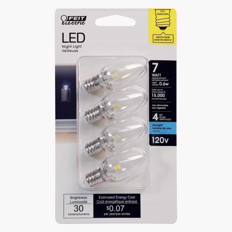 3935145 7 watt Equivalence 0.5 watt 30 Lumen C7 Nightlight LED Bulb, Daylight - Pack of 4