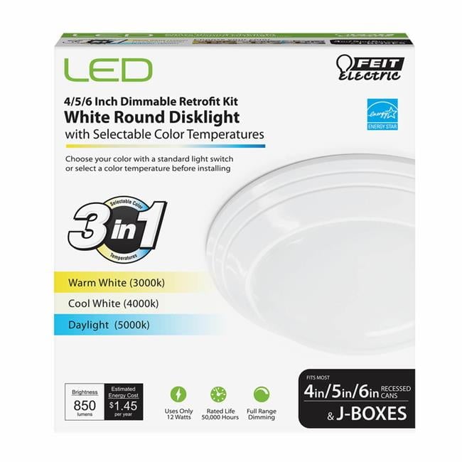 4, 5 & 6 in. 12 watt LED Disklight Retrofit Kit - White