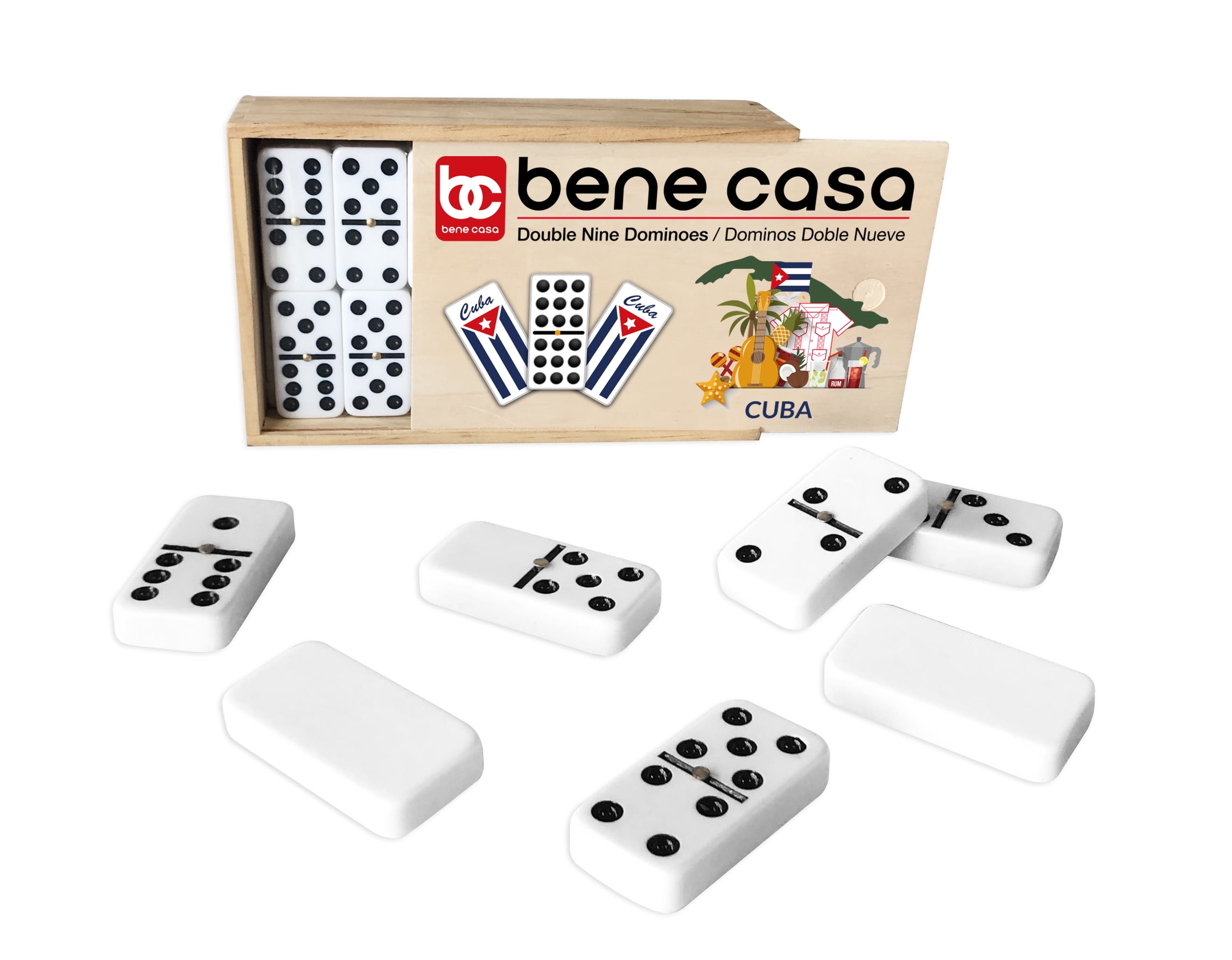 Dominoes Double Nine in Wooden Box - 55 Piece