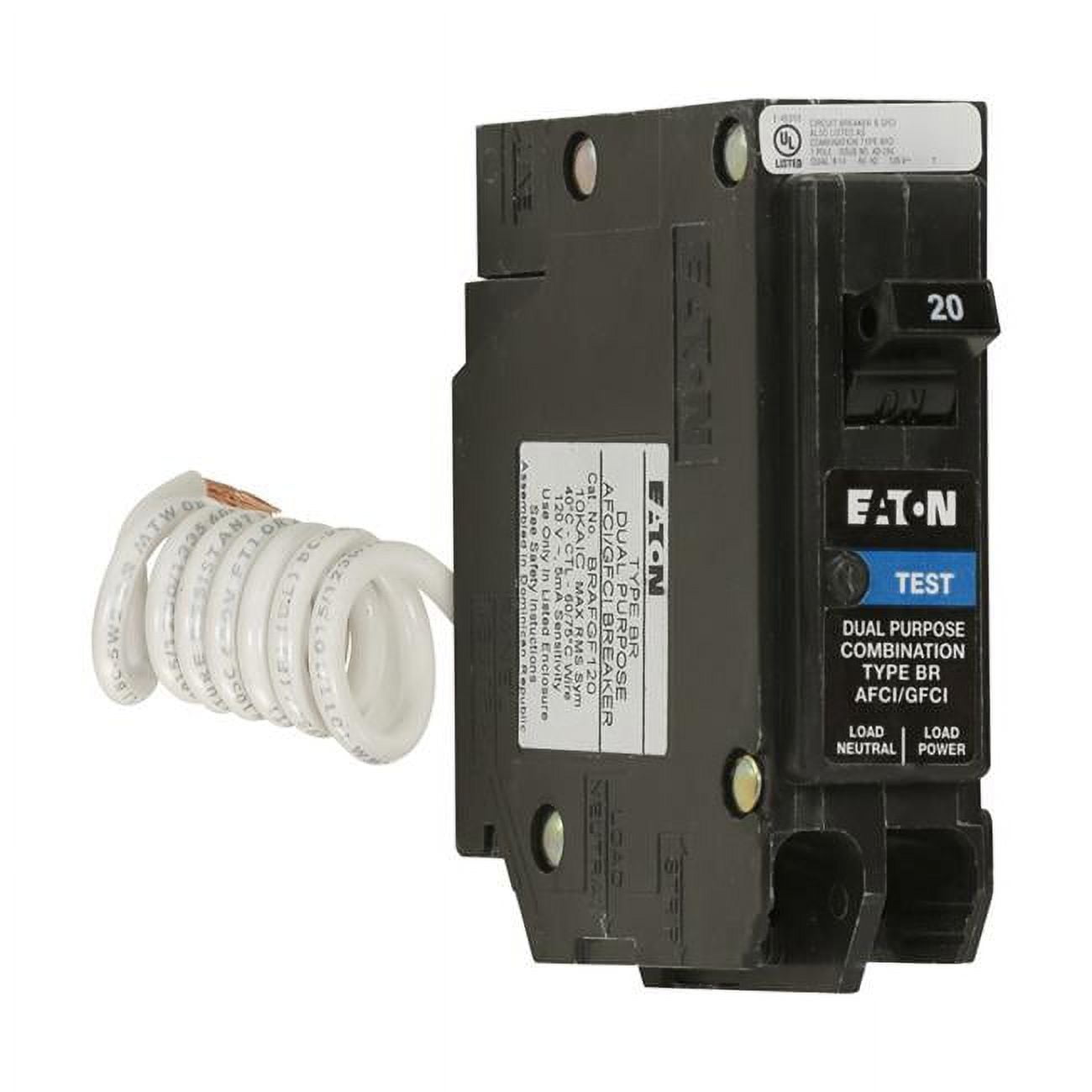 Picture of Eaton 3001272 20 amp Arc Fault & Ground Fault Single Pole Circuit Breaker with Self Test