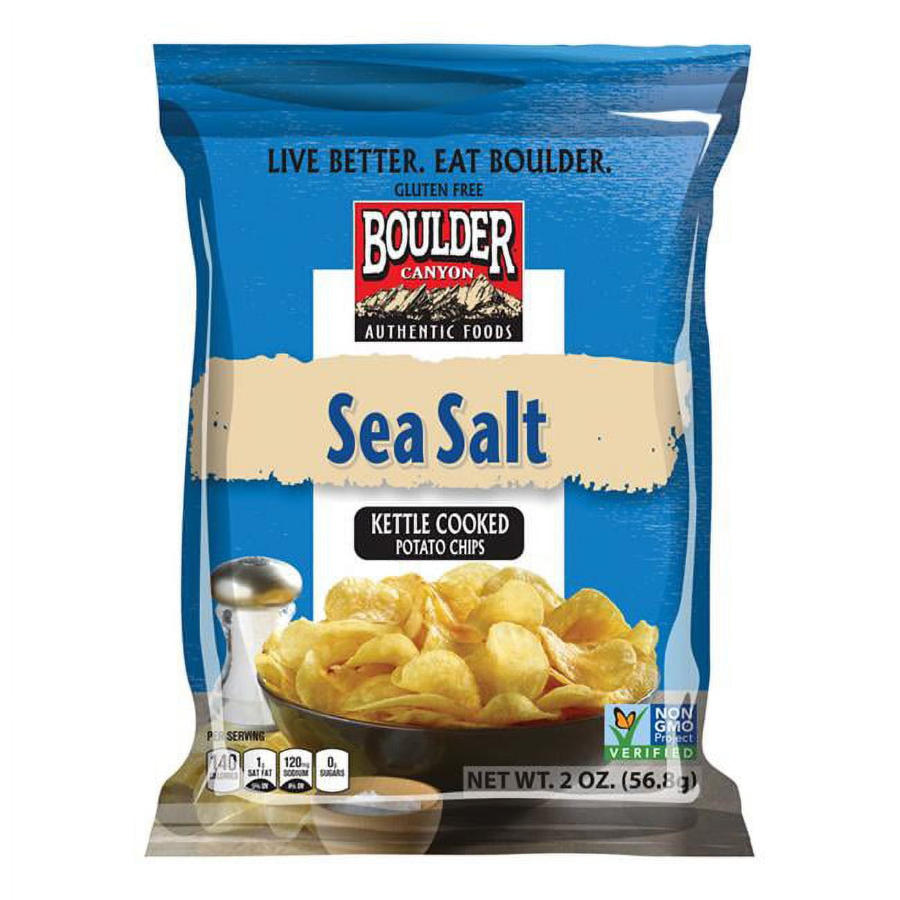 Picture of Boulder Canyon 9609843 2 oz Sea Salt Kettle Cooked Potato Chips - Case of 8