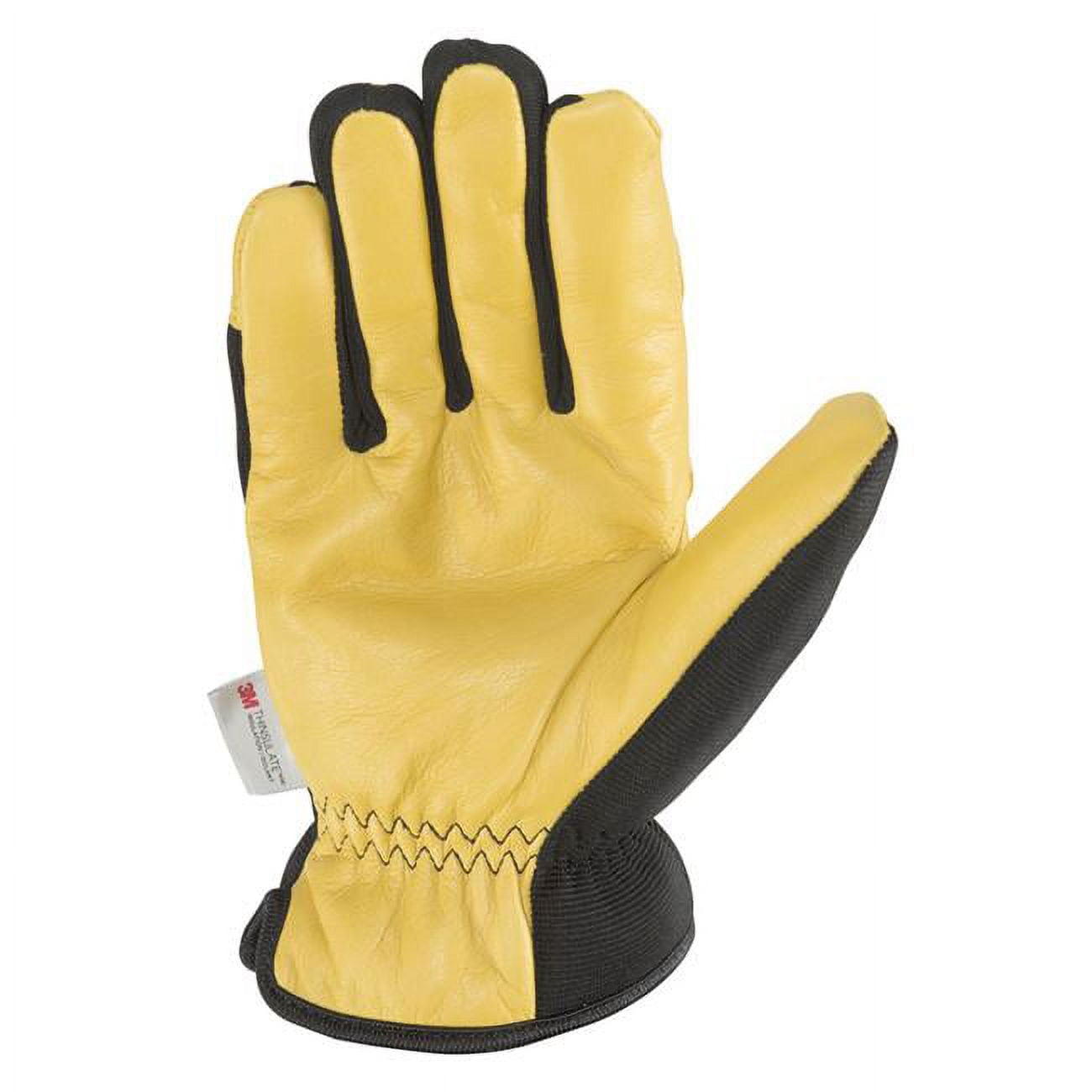 7003804 Mens Cowhide Leather Saddletan Grain Winter Work Gloves, Black & Yellow - Large