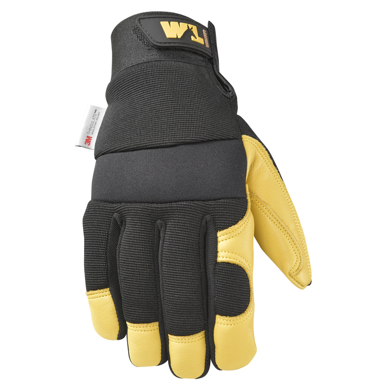 7003805 Mens Cowhide Leather Saddletan Grain Winter Work Gloves, Black & Yellow - Extra Large