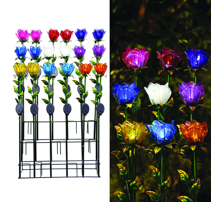 Picture of Alpine 8015530 33 in. Glass Tulip Petals Outdoor Garden Stake&#44; Multi Color - Case of 18