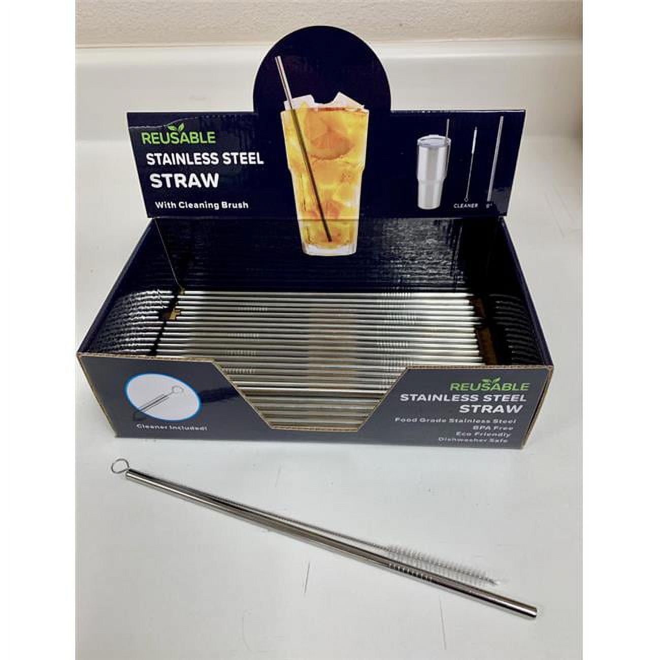 Picture of Hitt Brands 6000917 9 in. Stainless Steel Straw & Cleaning Brush, Silver - Case of 50