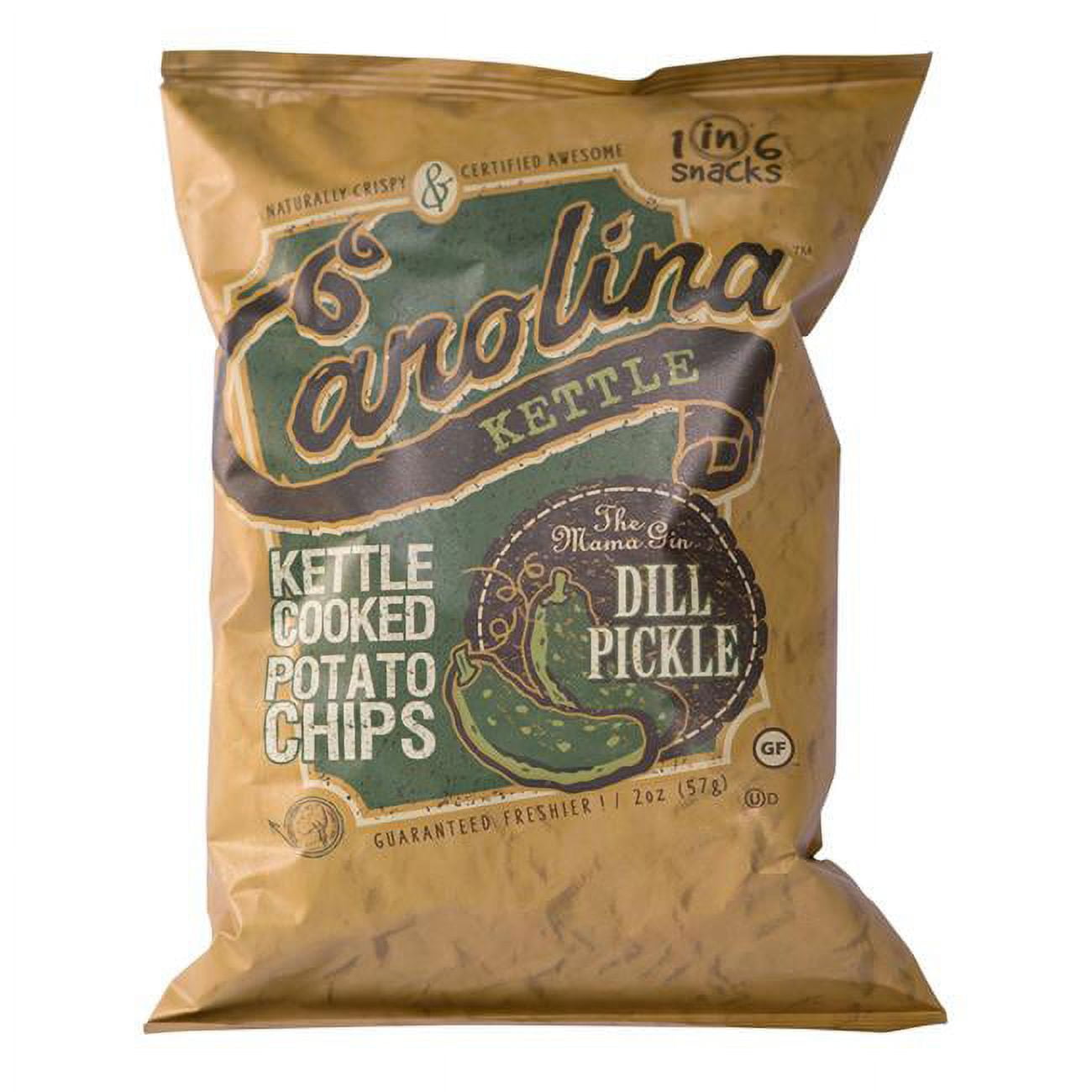 Picture of 1 in 6 Snacks 9023906 2 oz Bagged Carolina Dill Pickle Potato Chips - Case of 20