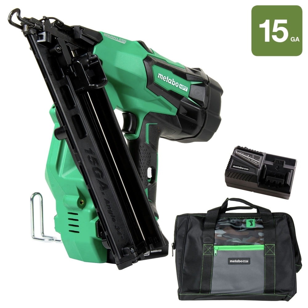 15 Gauge 18V Cordless 34 deg Angled Finish Nailer Kit