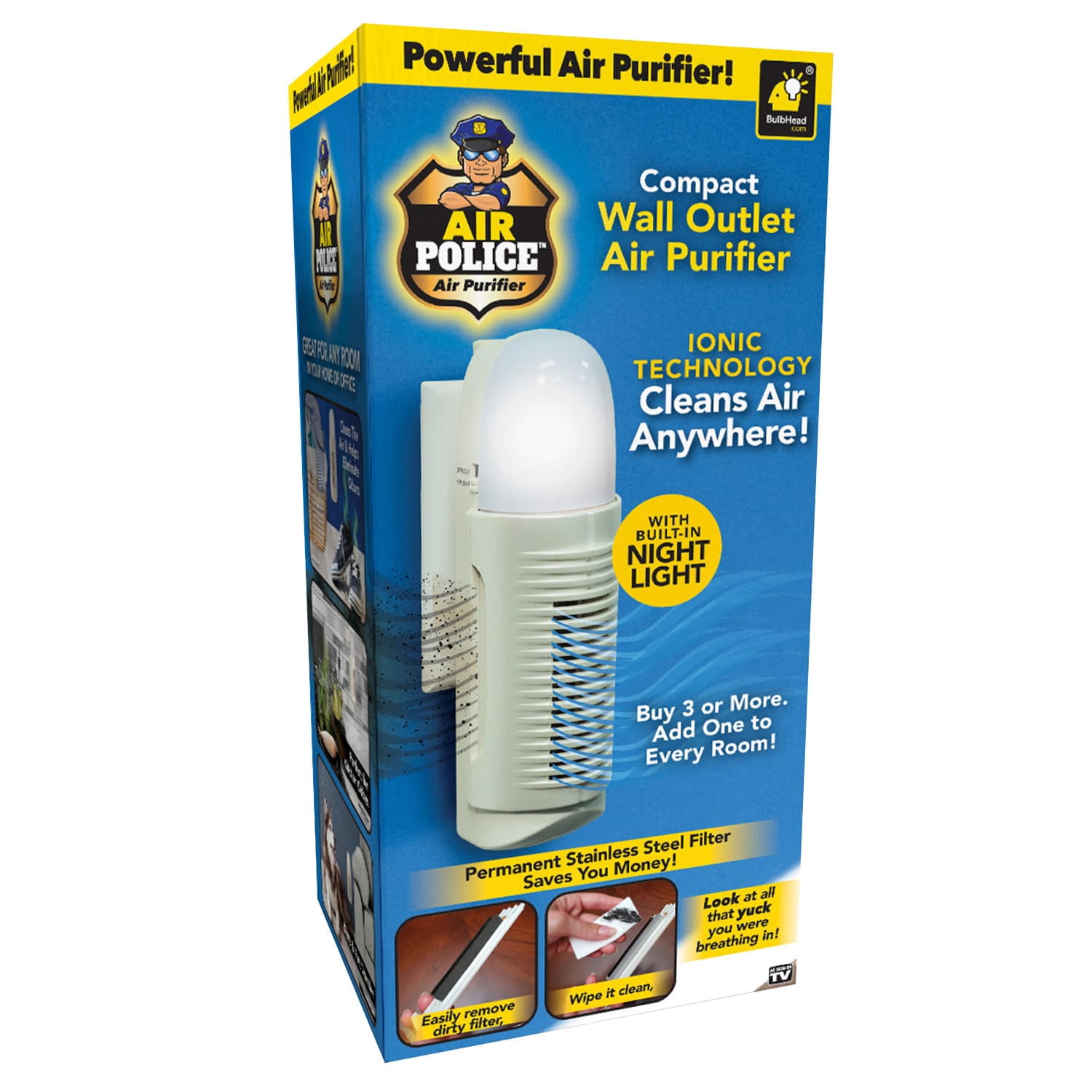 Picture of Bulbhead 6017258 Air Police Compact Outlet Air Purifier, Plastic