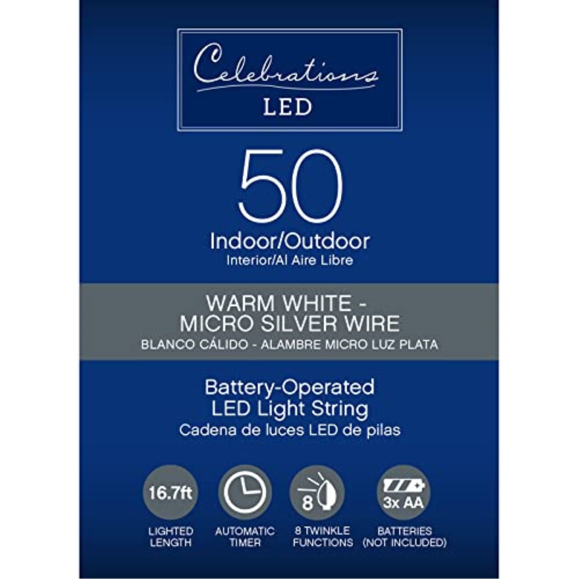 Picture of Celebrations 9046335 16.66 ft. Micro Warm White Multi Function Light Set&#44; 50 Count - Pack of 12