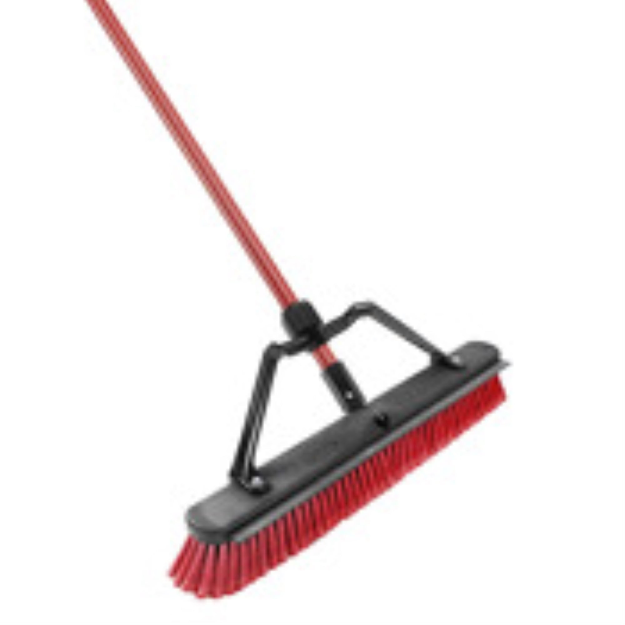 24in. Push Broom with Squeegee - Red & Black - Durable Design