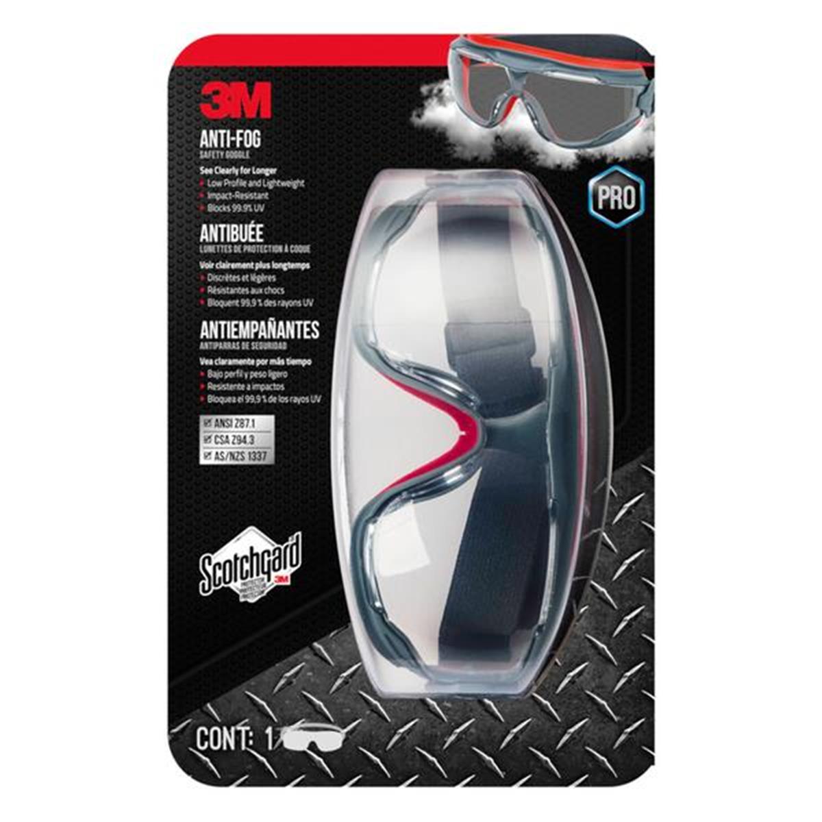 Picture of 3M 2006543 Scotchgard Anti-Fog Modern & Sleek Safety Goggles with Lens&#44; Gray & Red