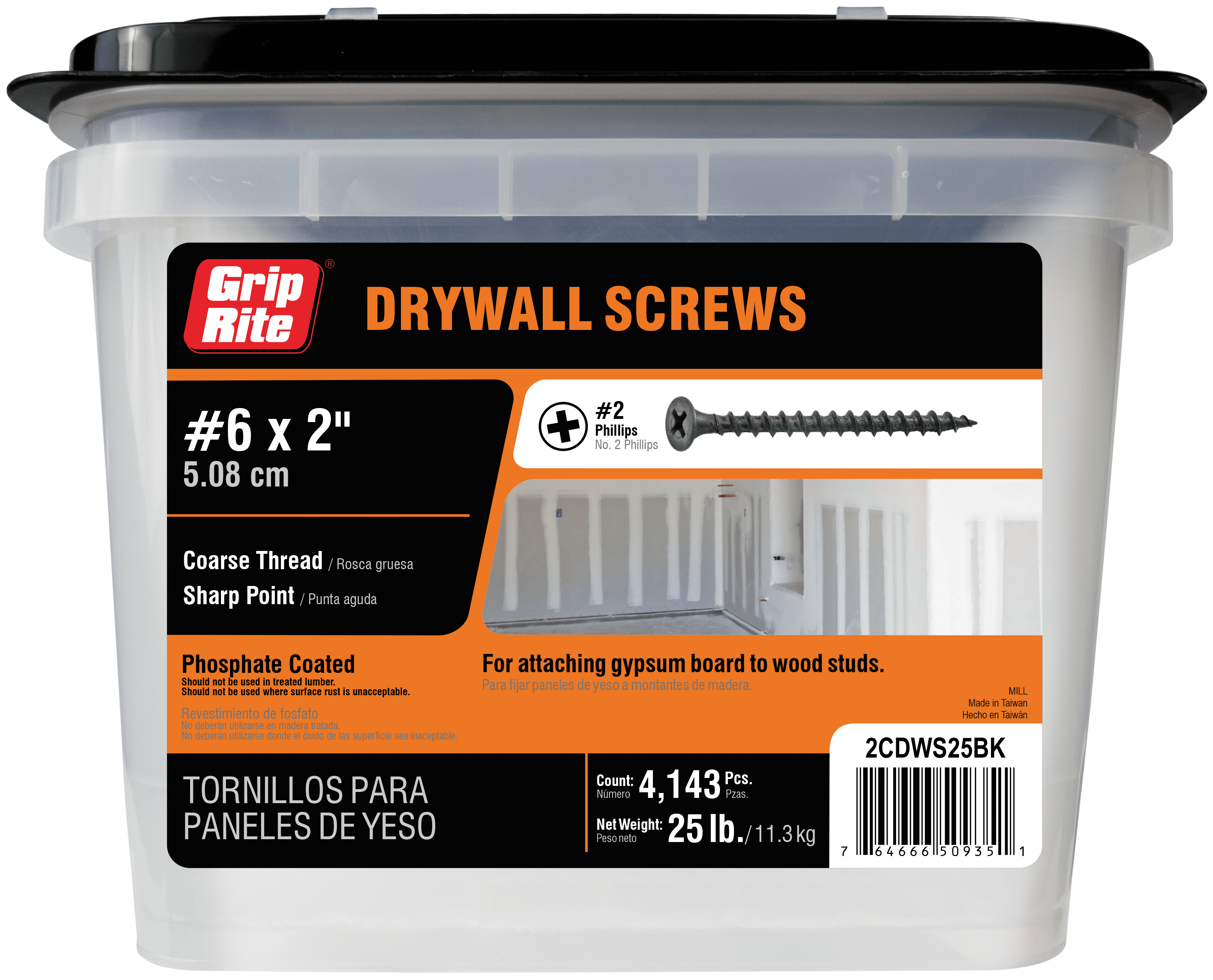 Picture of Grip-Rite 5023764 25 lbs No.6 x 2 in. Phillips Drywall Screws
