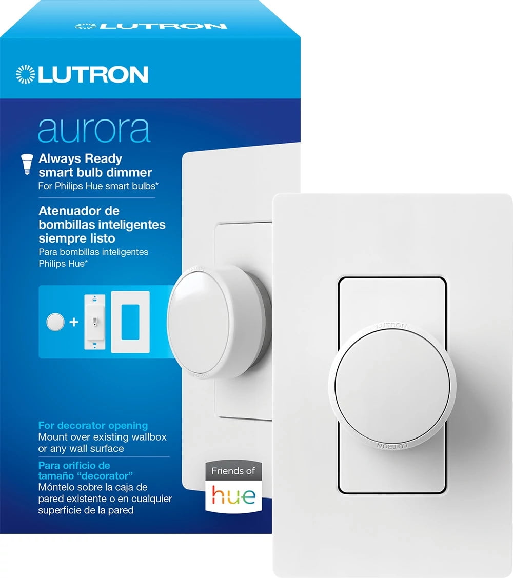 Lutron Aurora 3V Gloss White Always Ready Smart Bulb Dimmer Switch - Z3-1BRL-PKGD-WH