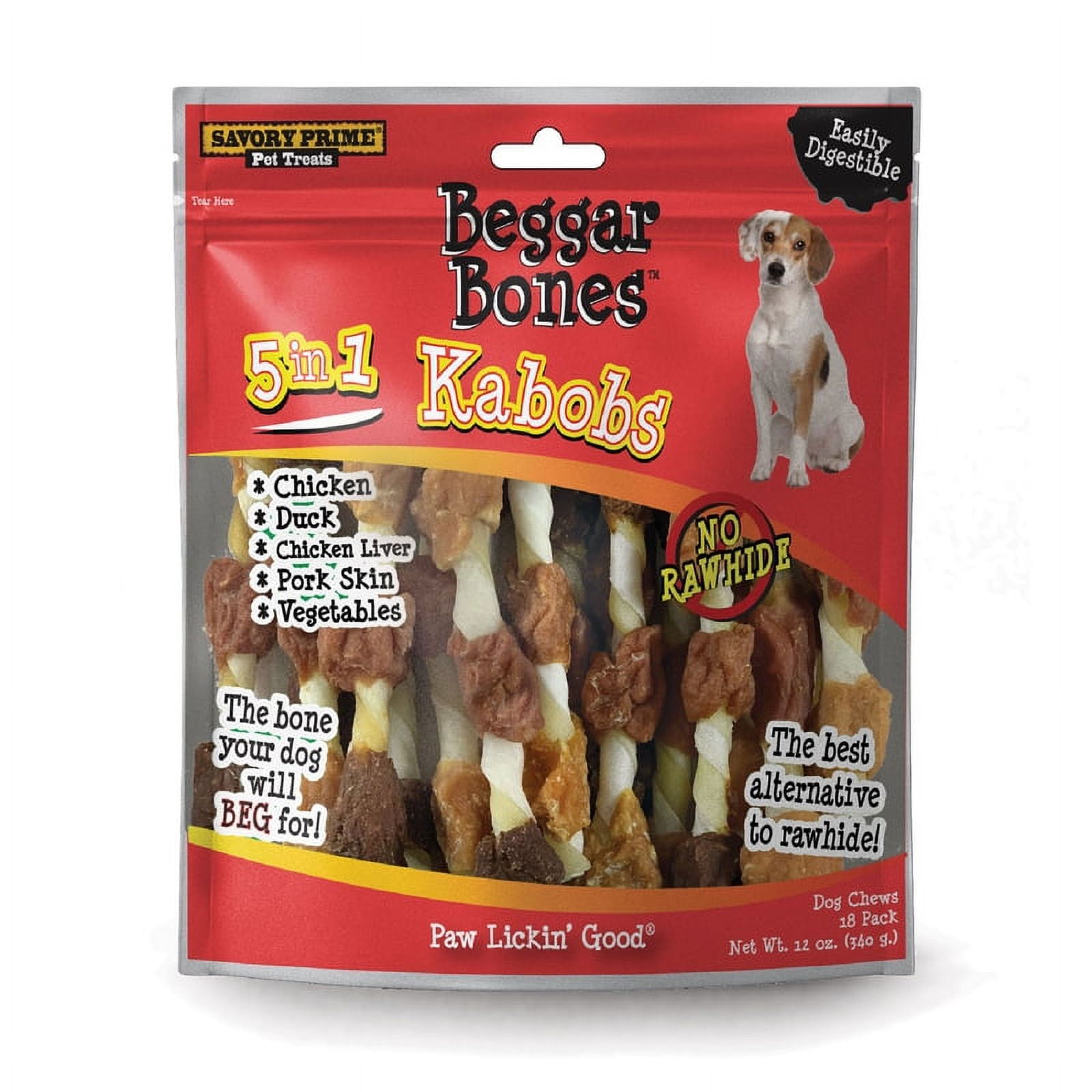 Picture of Savory Prime 8062091 8 in. Beggar Bones 5-in-1 Kabobs Grain Free Treat for Dogs - Pack of 18