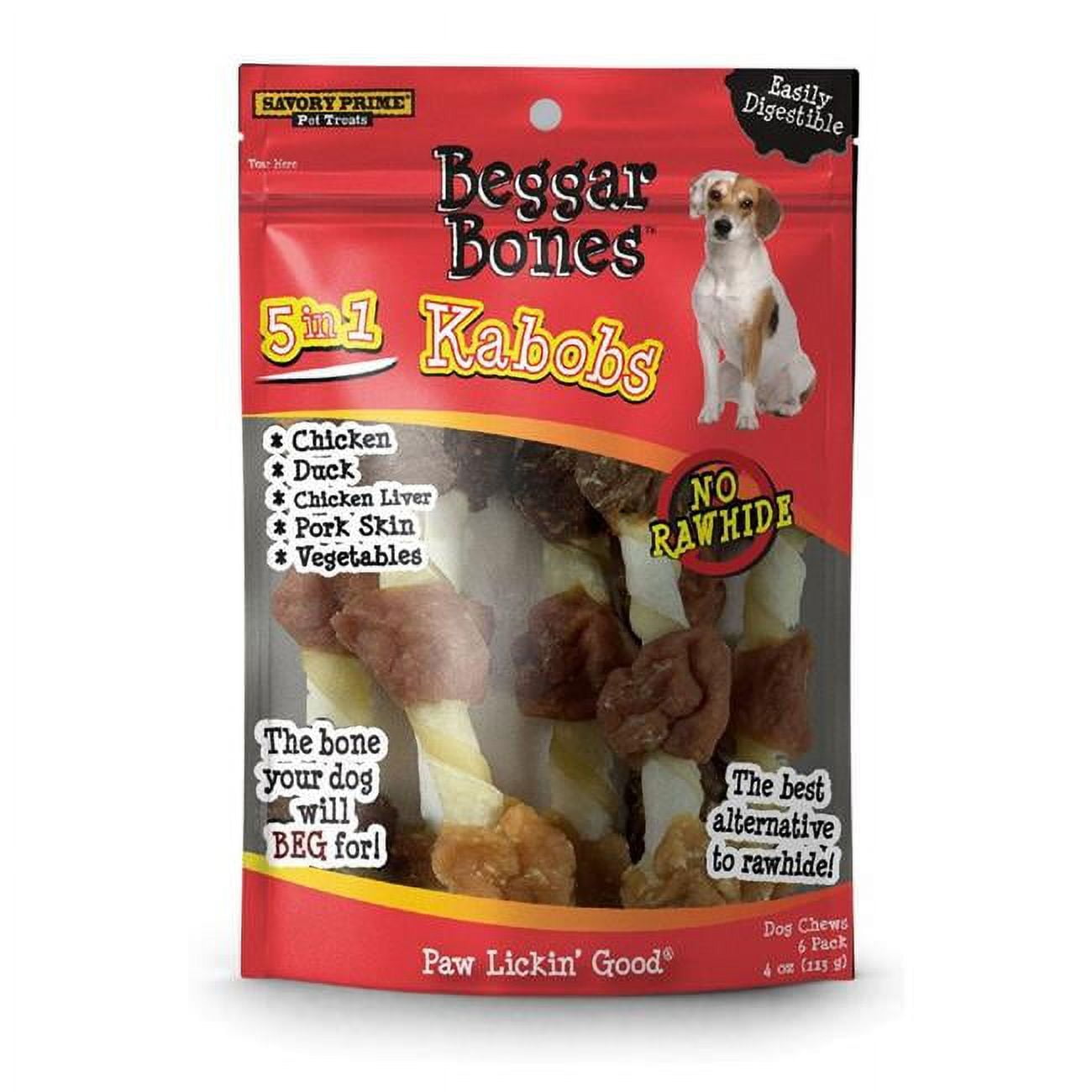 Picture of Savory Prime 8062092 7.8 in. Beggar Bones 5-in-1 Kabobs Grain Free Treat for Dogs - Pack of 6