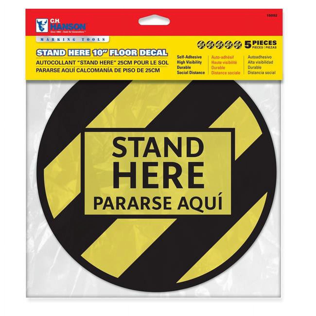Picture of CH Hanson 5031050 0.08 x 10 in. Bilingual Social Distancing Decal&#44; Yellow - Pack of 12