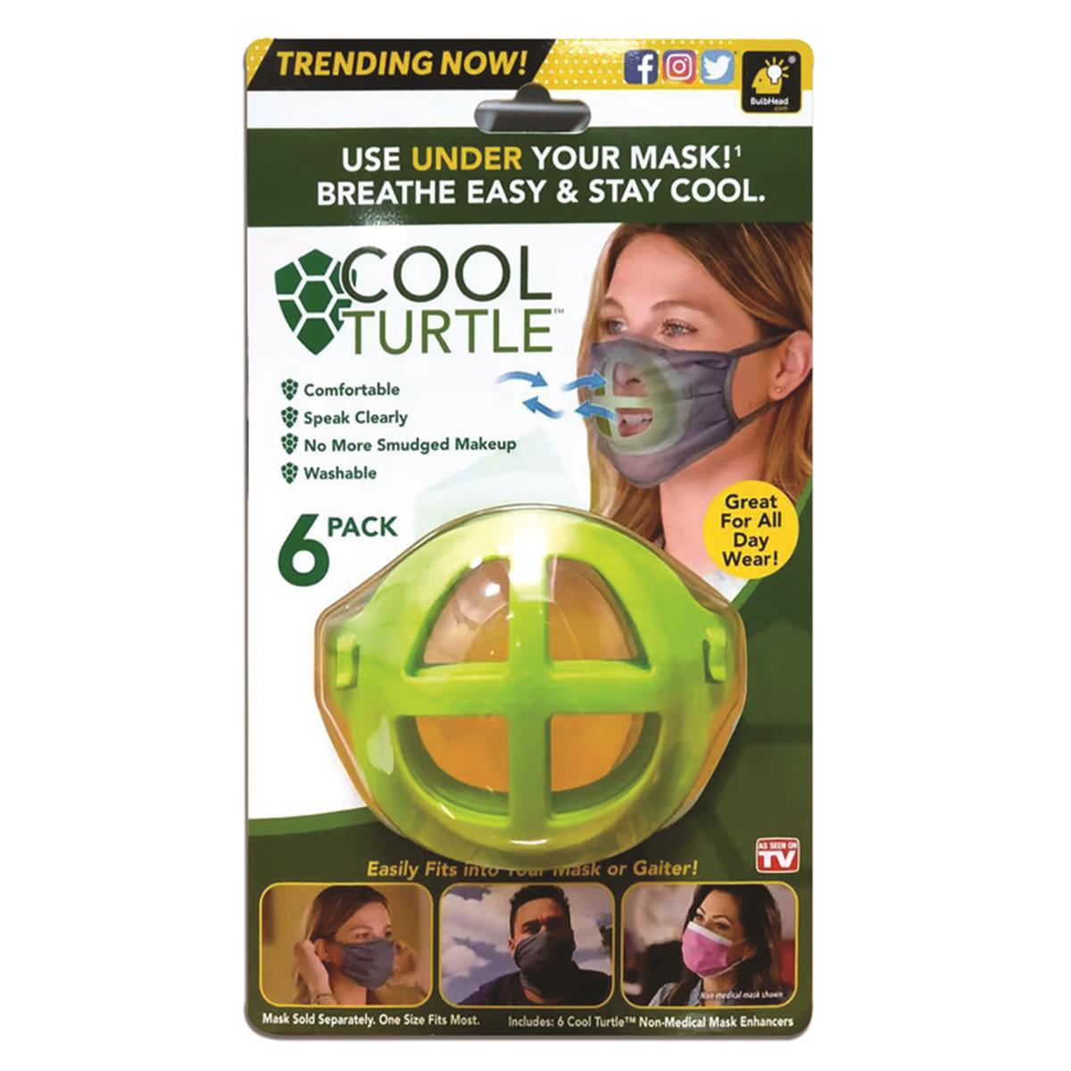 Picture of Bulbhead 6031878 Cool Turtle Mask Enhancer&#44; Assorted Color - Pack of 6