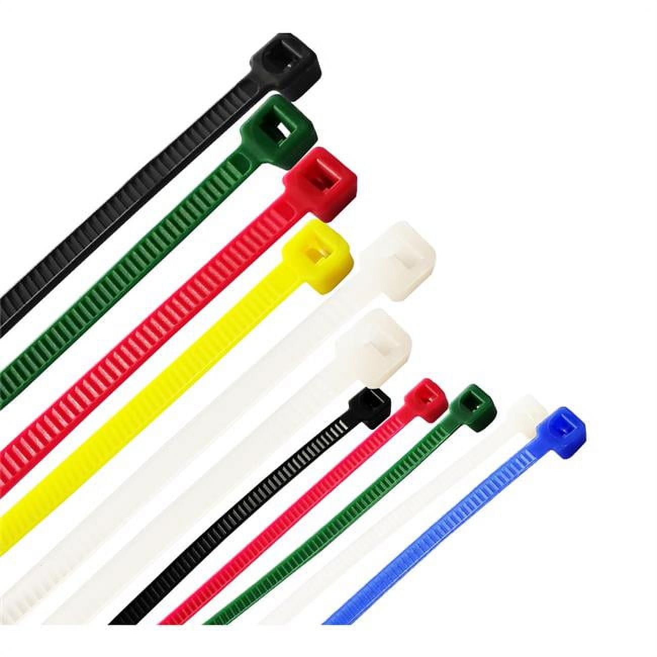 Cable Tie, 4 in, 6 in, 8 in L, 0.81 in, 1.42 in, 2.07 in Max Bundle Dia., Assorted Colors, 500 PK