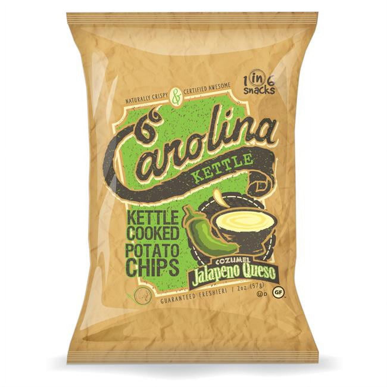 Picture of Carolina 9047383 2 oz Bagged Cozumel Jalapeno Queso Kettle Cooked Potato Chips - Pack of 20