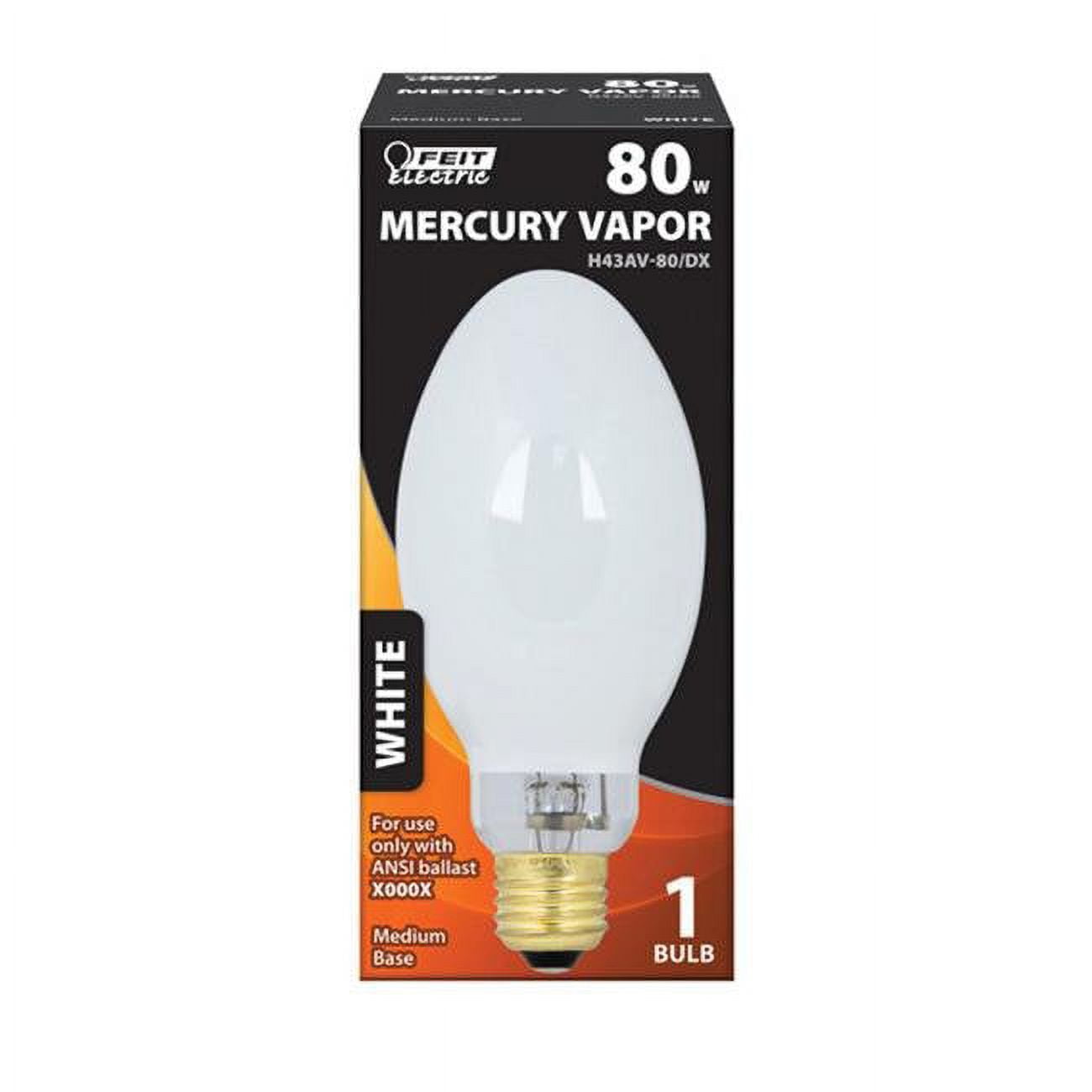 80 watts Mercury Vapor ED17 HID Bulb, White