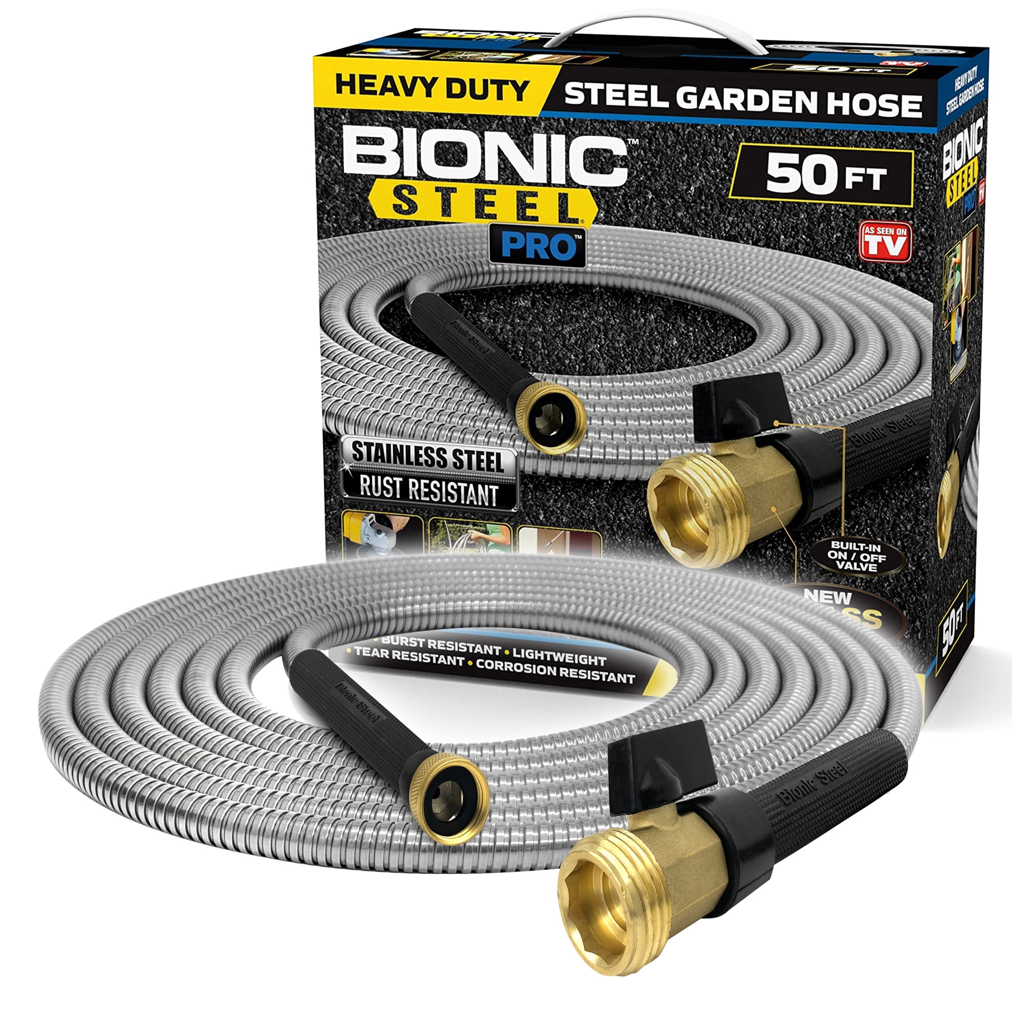 0.62 in. Dia. x 50 ft. Pro Heavy-Duty Stainless Steel Garden Hose, Silver