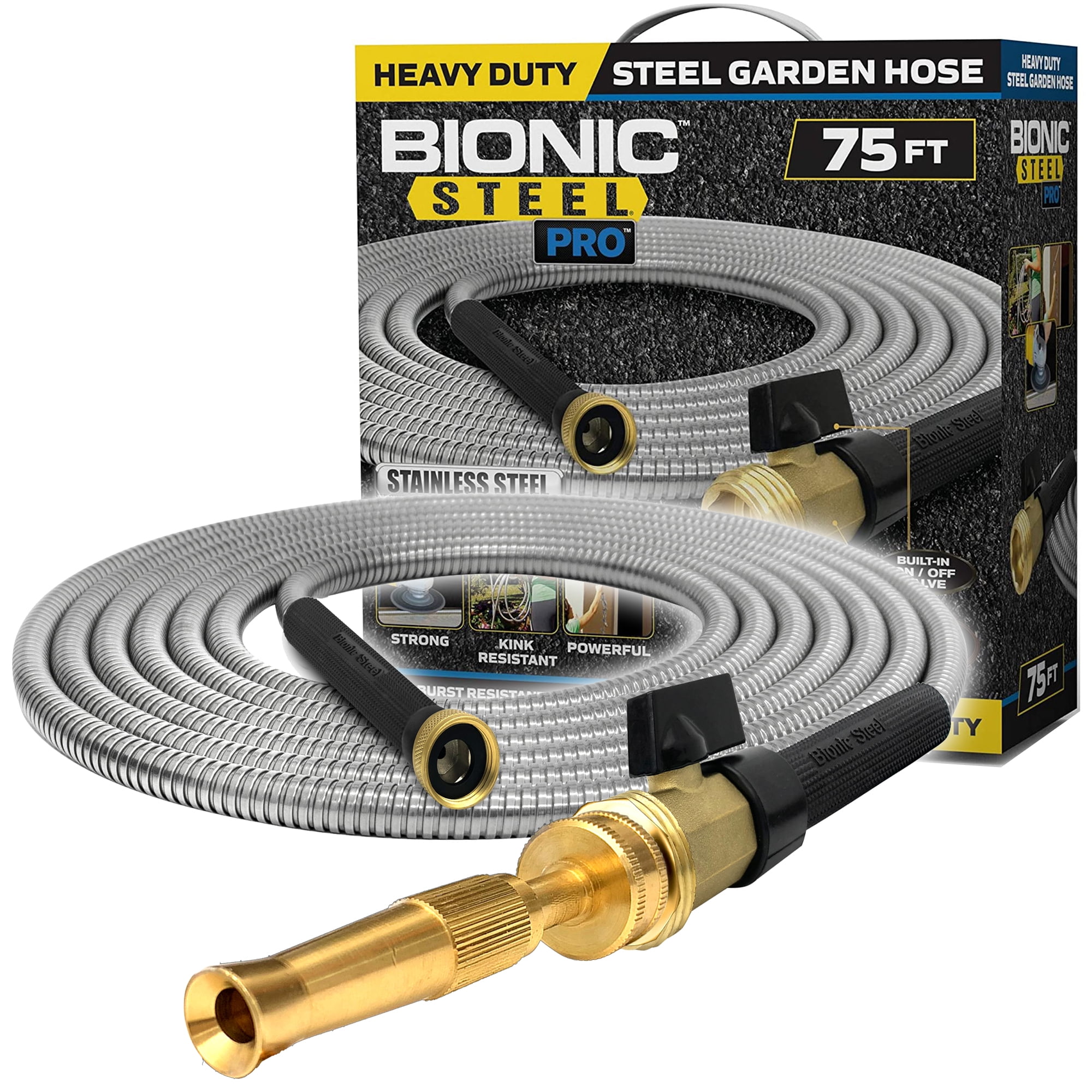 0.62 in. Dia. x 75 ft. Pro Heavy-Duty Stainless Steel Garden Hose, Silver