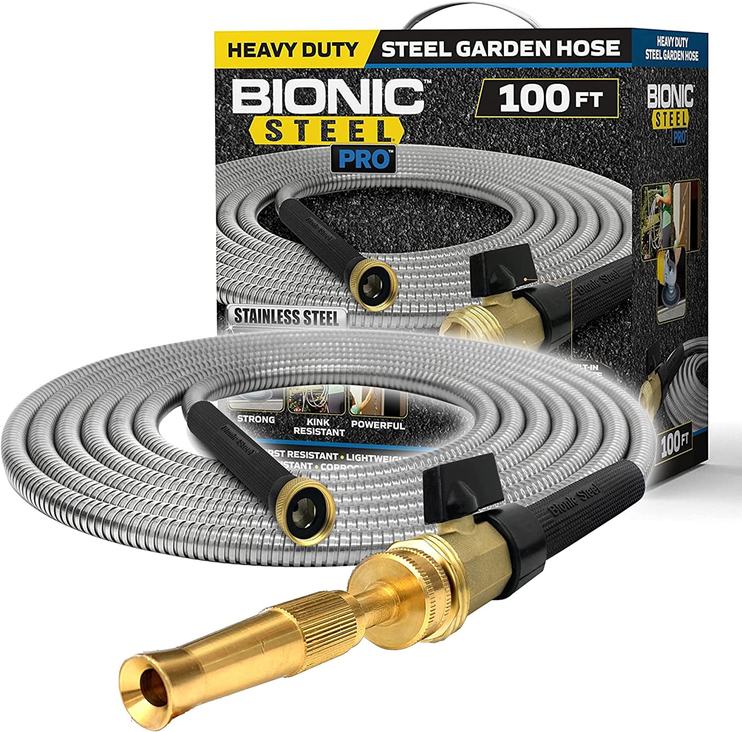 0.62 in. Dia. x 100 ft. Pro Heavy-Duty Stainless Steel Garden Hose, Silver