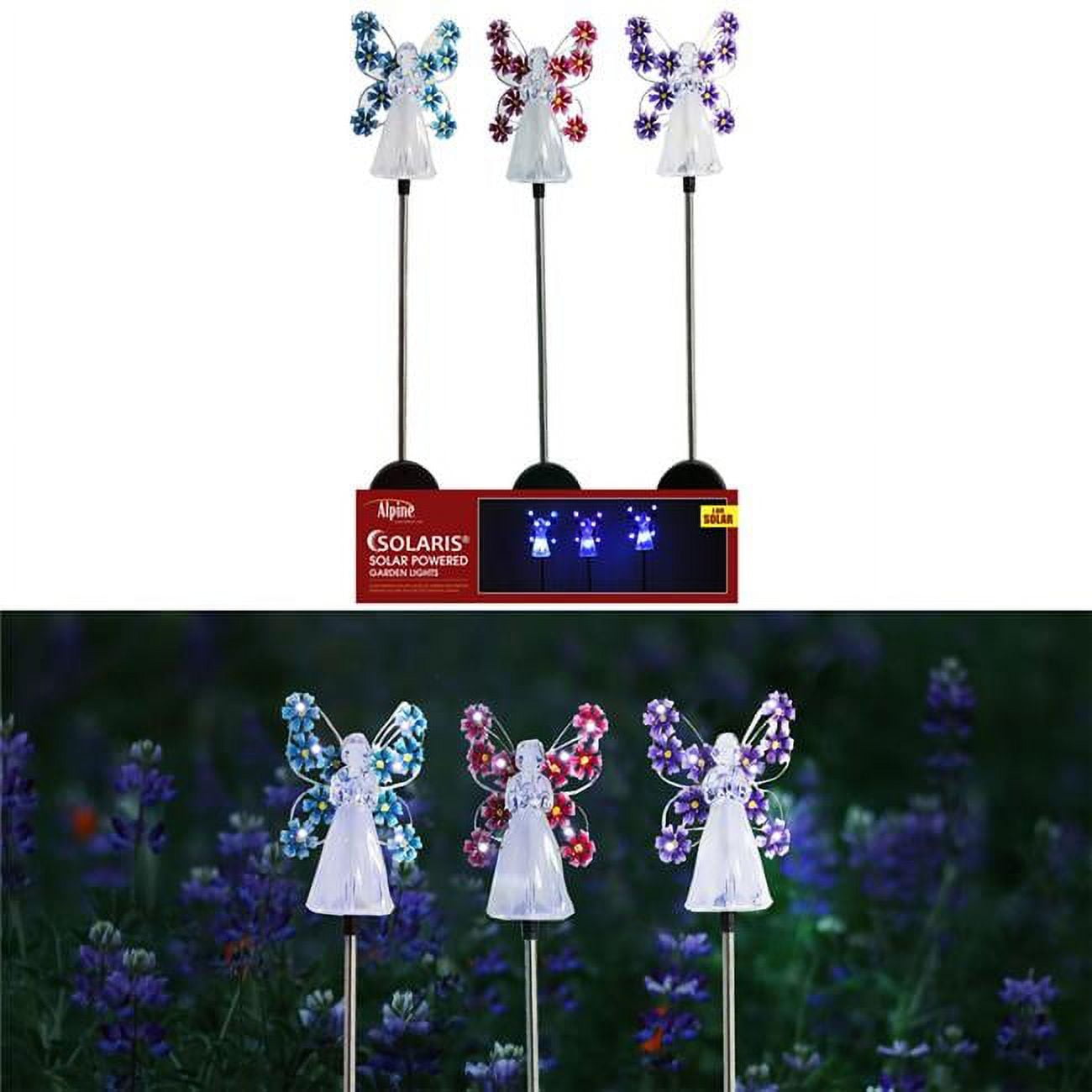 Picture of Alpine 8048319 35 in. Solalris Acrylic Angel Solar Garden Stake&#44; Assorted Color - Pack of 12