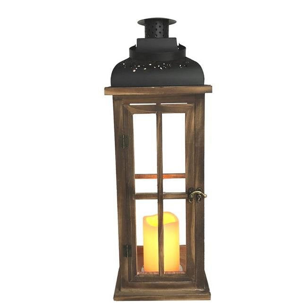 Picture of Meadowcreek 8050433 20 in. Metal & Wood Decorative Lantern&#44; Black & Brown
