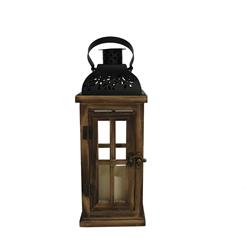 Picture of Meadowcreek 8050434 12 in. Metal & Wood Decorative Lantern&#44; Black & Brown