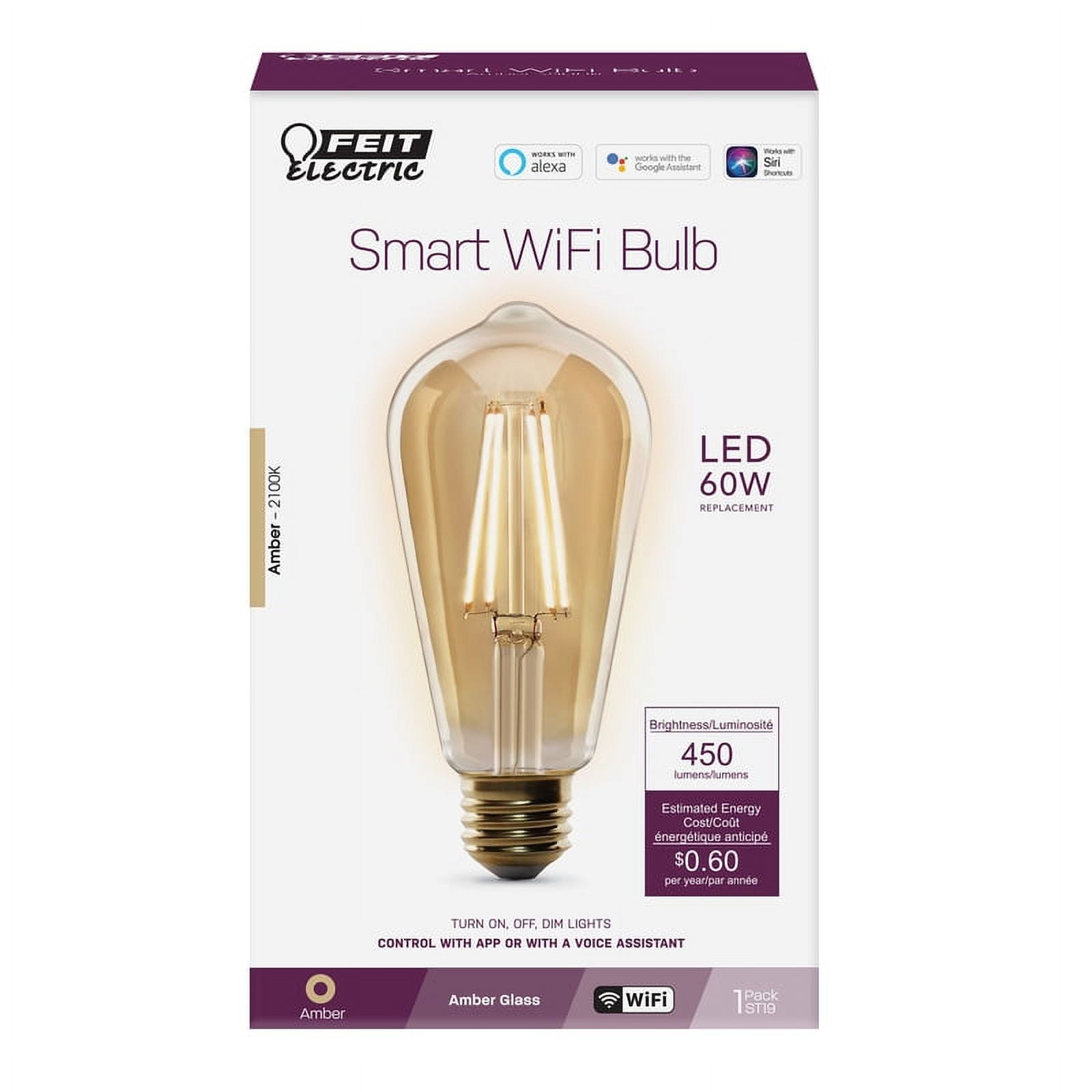 Feit Electric 60W Vintage ST19 Smart WiFi LED Bulb 1 Pack - ST1960/FIL/AG