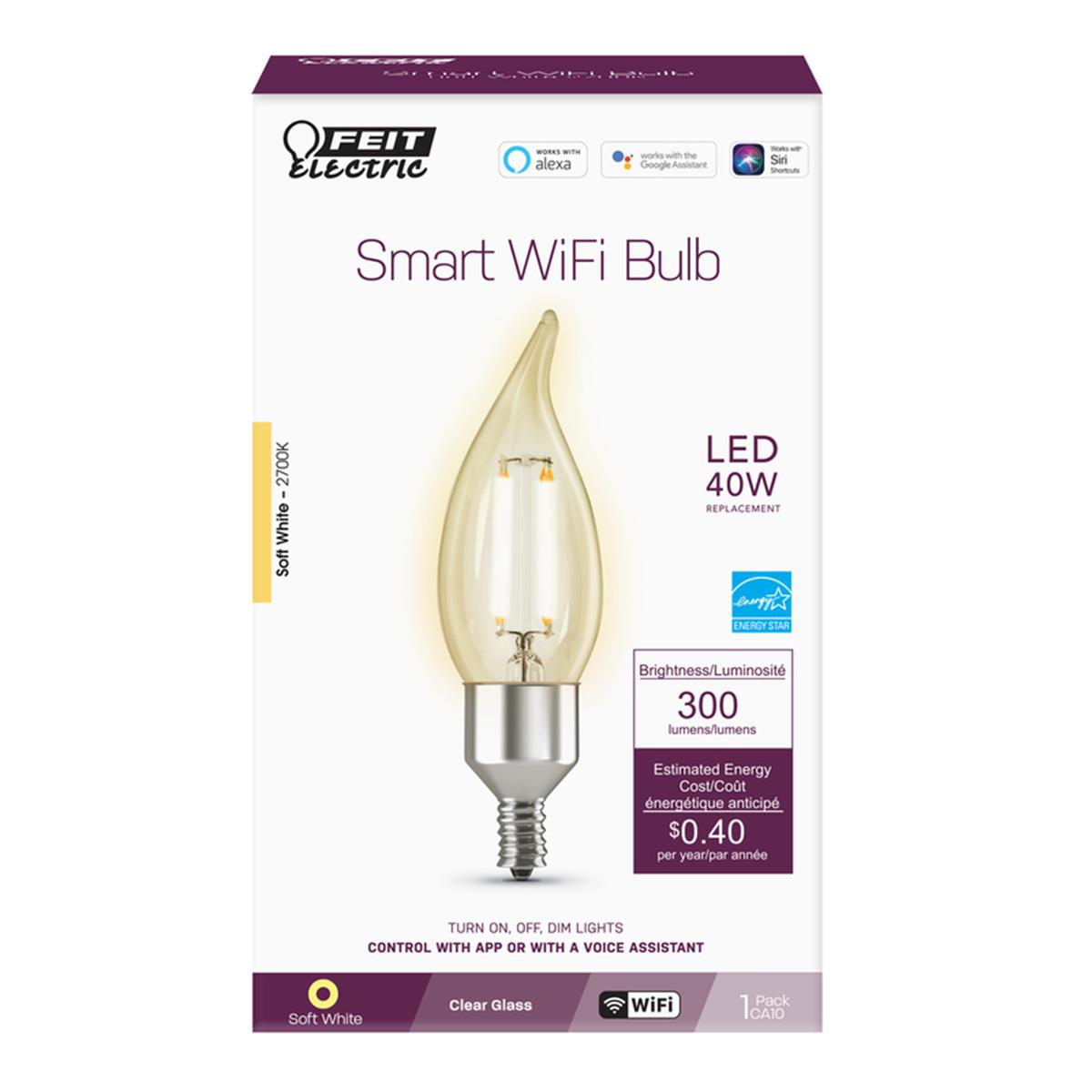 Feit Electric 40W Flame Tip Alexa Google Smart Bulb 1 Pack - CFC40927CAFILAG