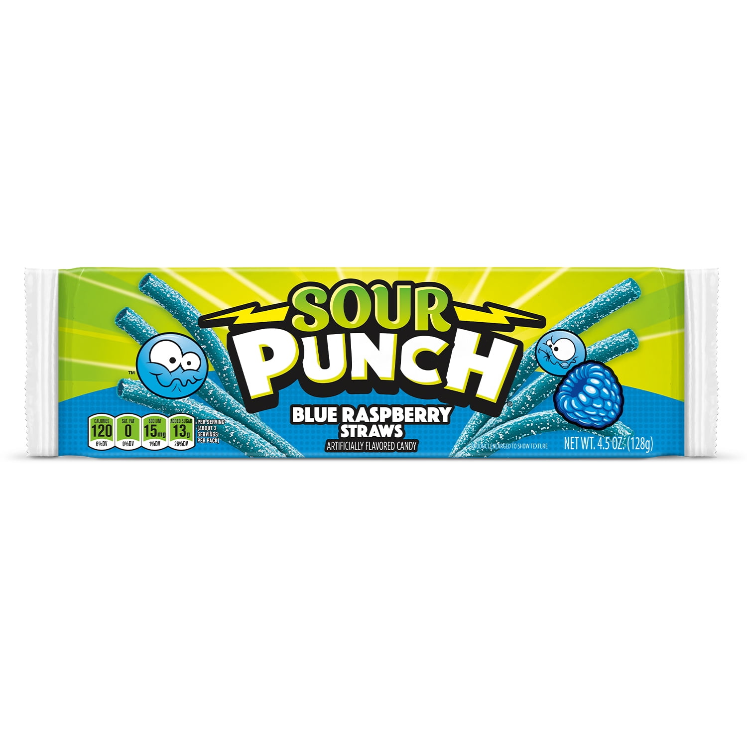 Picture of Sour Punch 9073639 4.5 oz Punch Blue Raspberry Straws Candy - Pack of 24
