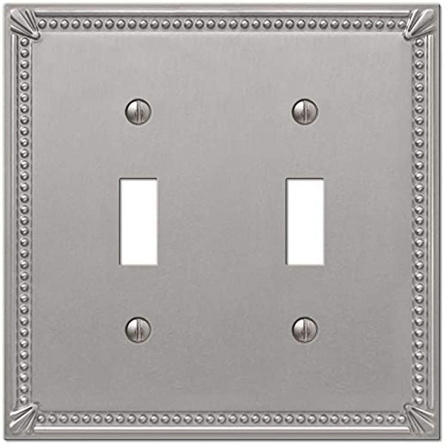 Picture of Amerelle 3009138 Imperial Bead Brushed Nickel 2 Gang Metal Toggle Wall Plate, Gray