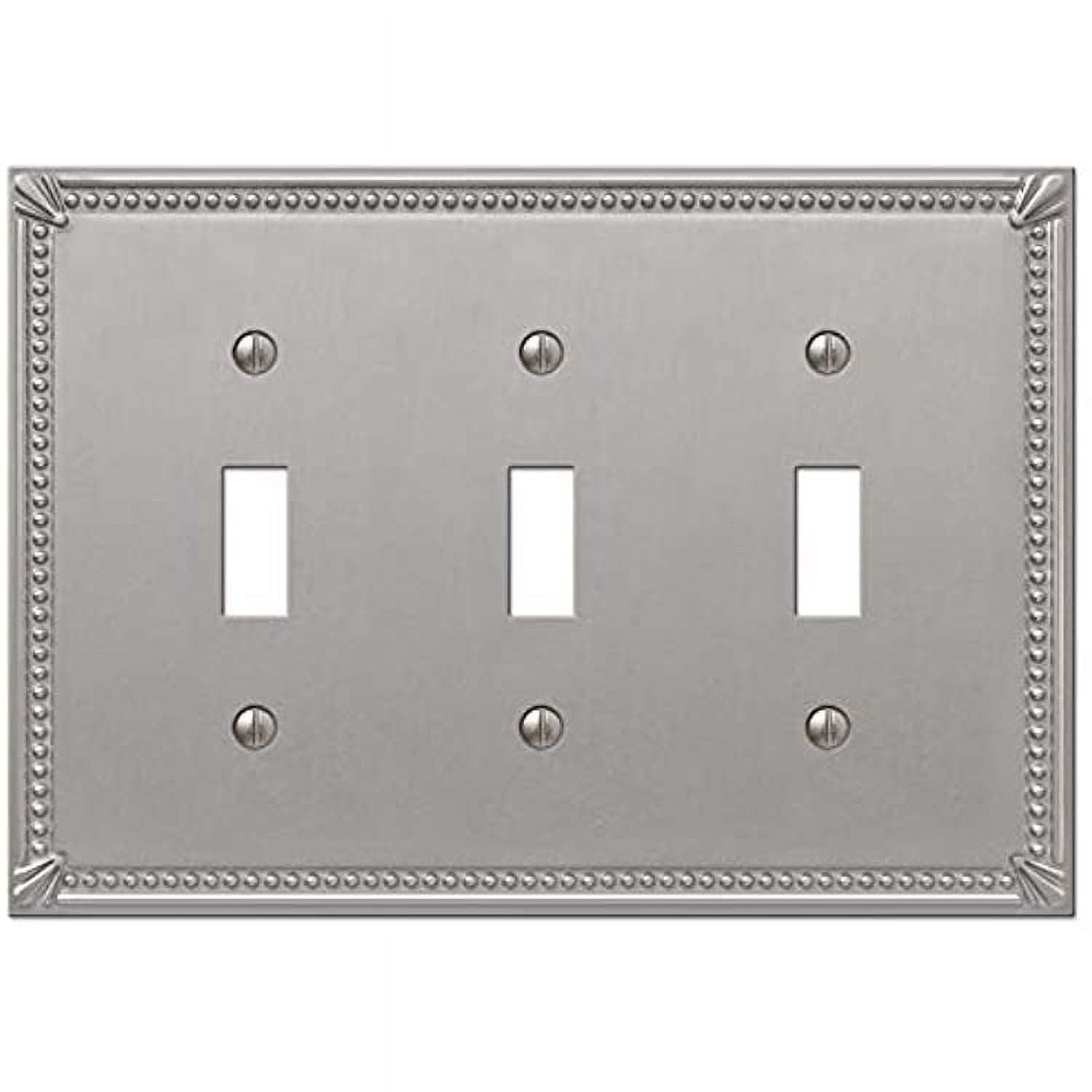 Picture of Amerelle 3009141 Imperial Bead Brushed Nickel 3 Gang Metal Toggle Wall Plate, Gray