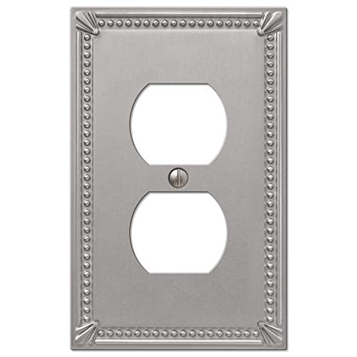 Picture of Amerelle 3009151 Imperial Bead Brushed Nickel 1 Gang Metal Duplex Outlet Wall Plate, Gray