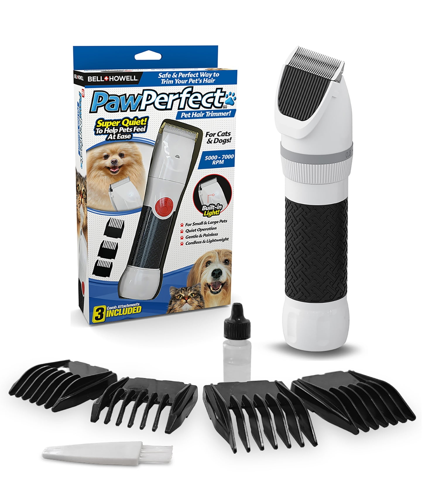 Picture of Bell & Howell 6036852 Paw Perfect Cat & Dog Cordless Trimmer&#44; Black & White