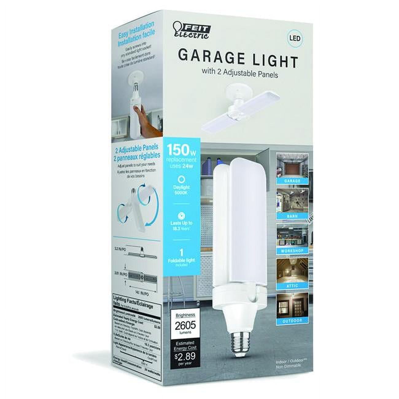 Feit Electric 2600 Lumens Foldable Panel Garage Light 1 Pack - ADJ2600/5K/LED