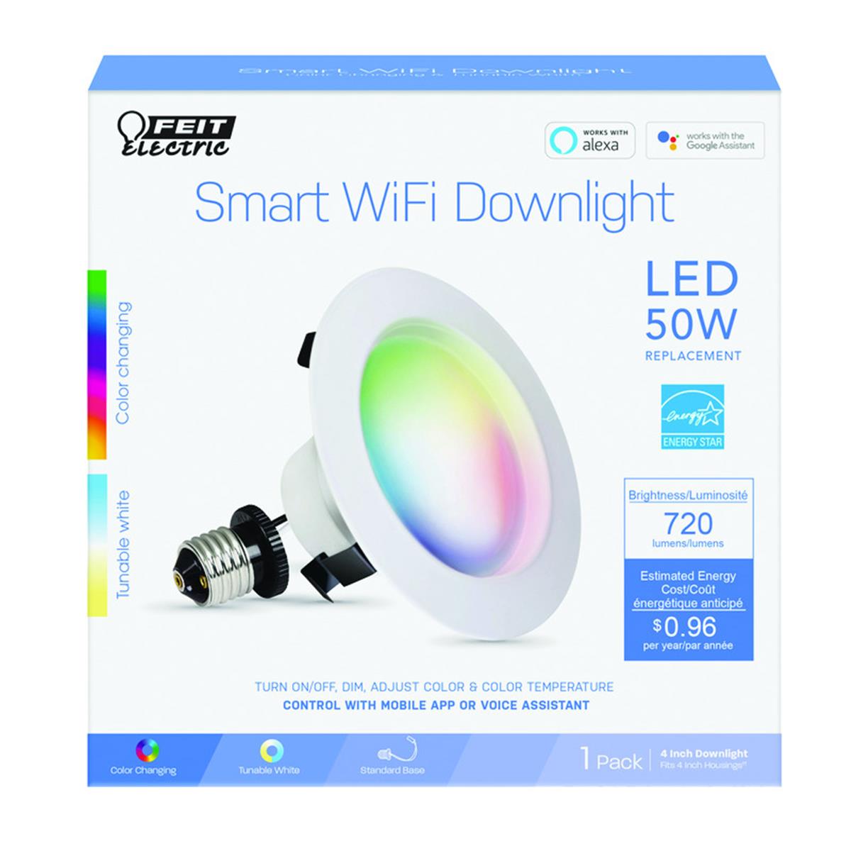 Feit Electric 4in 8W RGBW LED Smart WiFi Recessed Downlight - LEDR4/RGBW/AG