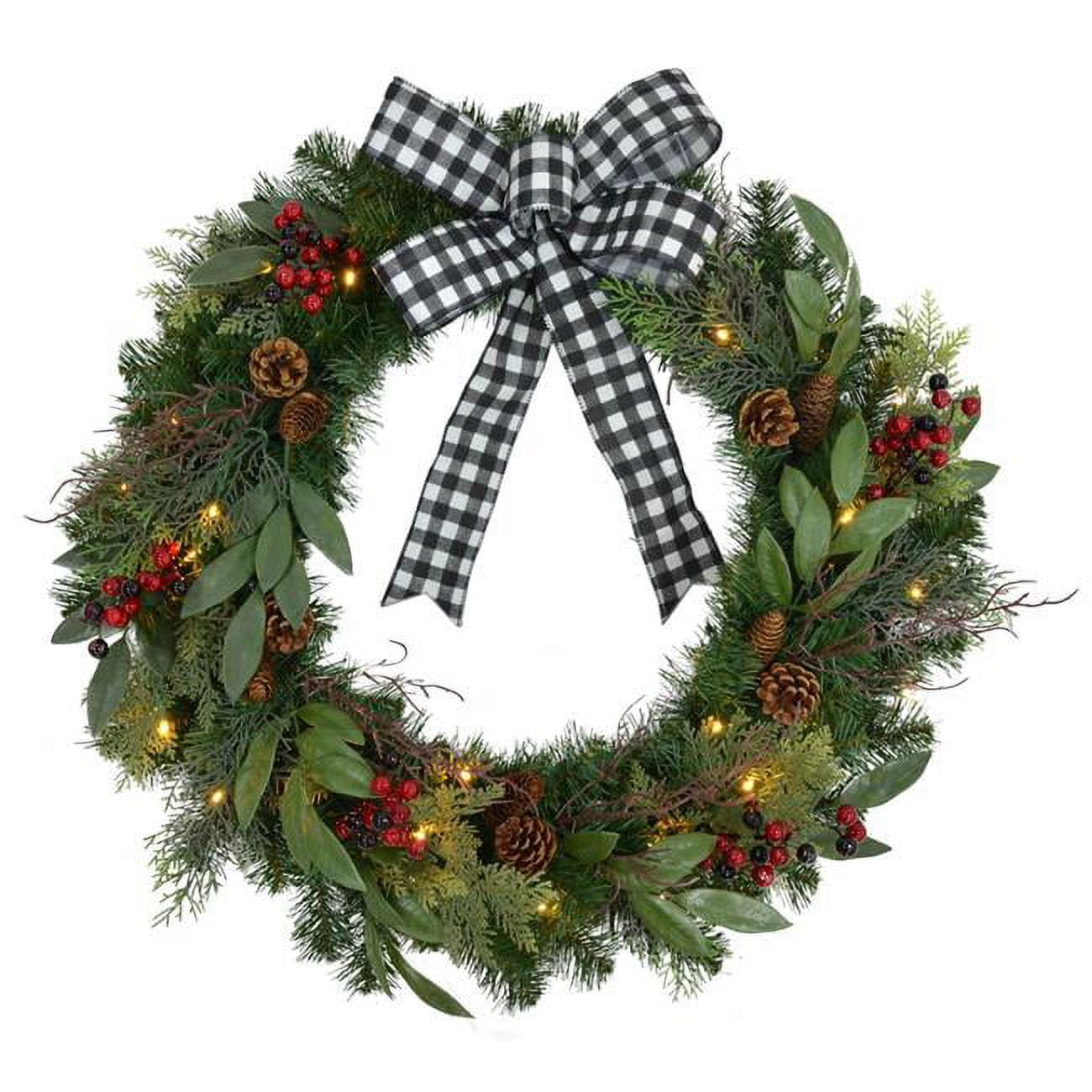 9070902 30 in. D LED Prelit Decorated Wreath with Bow, Clear & Warm White - Pack of 4 -  Platinum