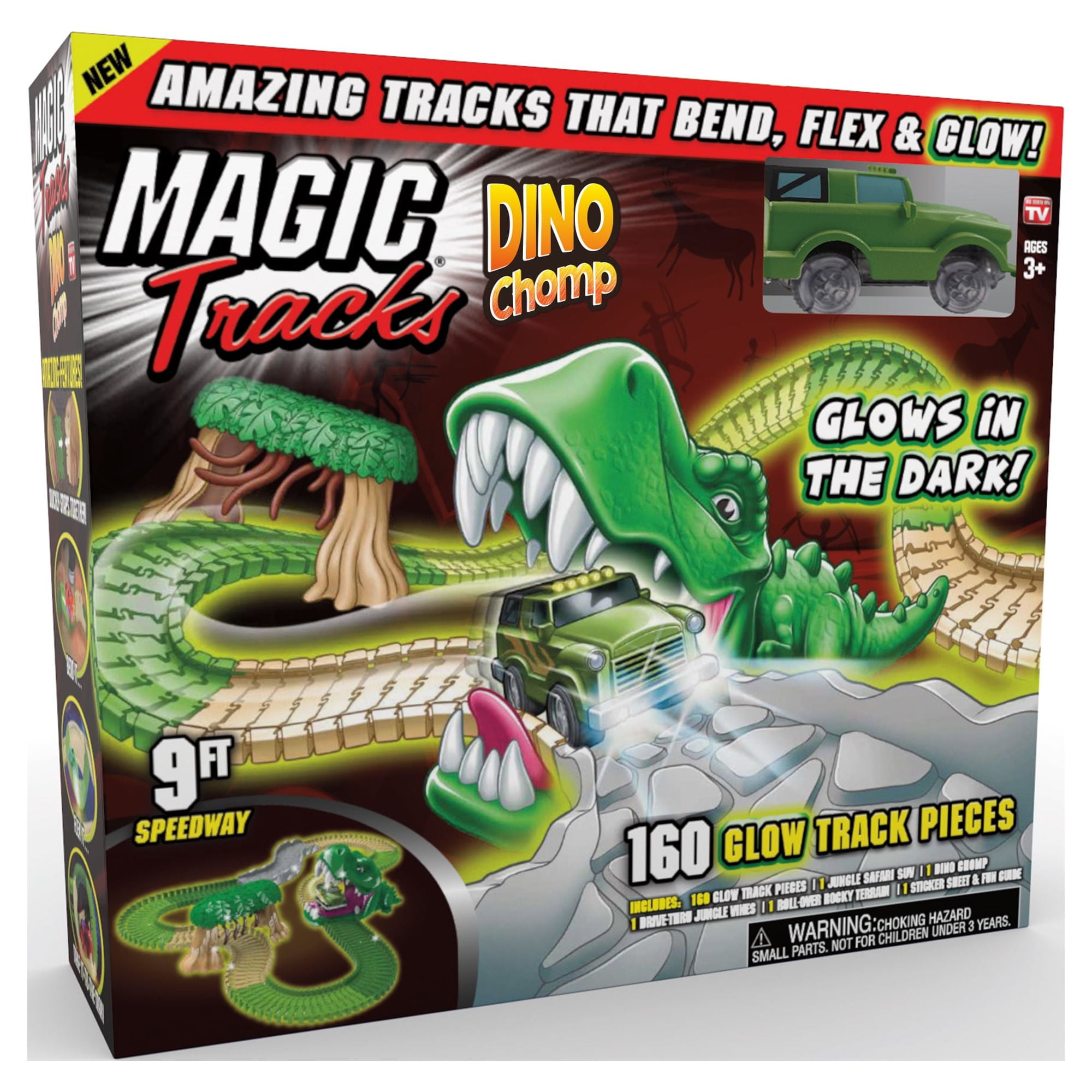 Picture of Magic Tracks 6037563 Dino Chomp Glow in The Dark Race Track Game Set, Multi Color - 160 Piece