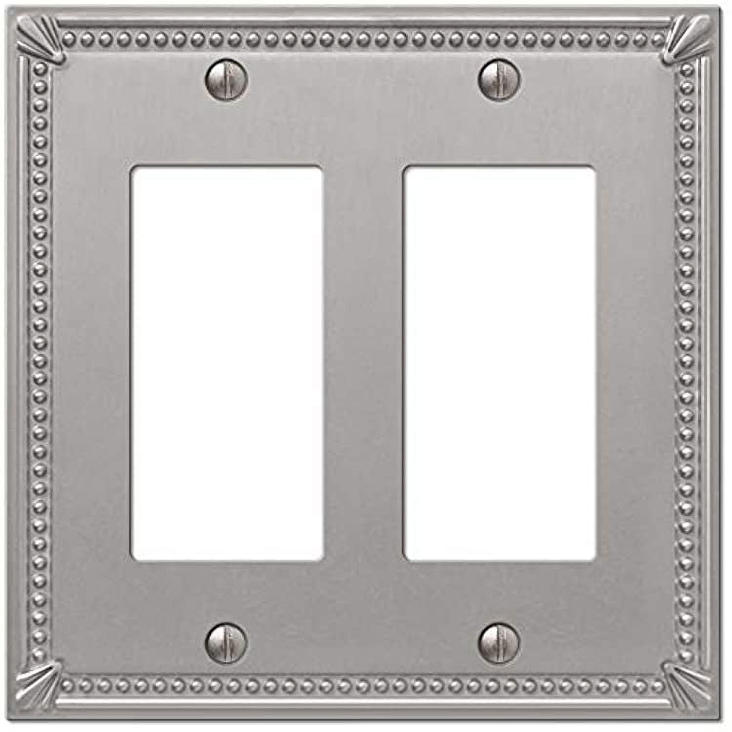 Picture of Amerelle 3009144 Imperial Bead Brushed Nickel 2 Gang Metal Rocker Wall Plate, Gray