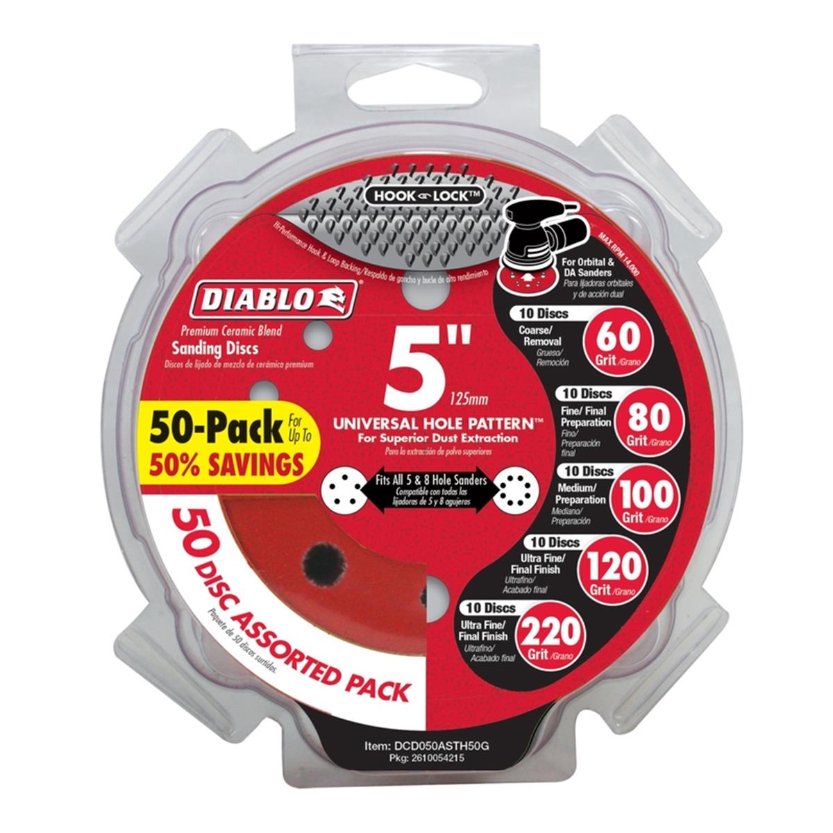 Picture of Diablo 1023335 5 x 5 in. Ceramic Hook & Lock Blend Drywall ROS Disk&#44; Assorted Color