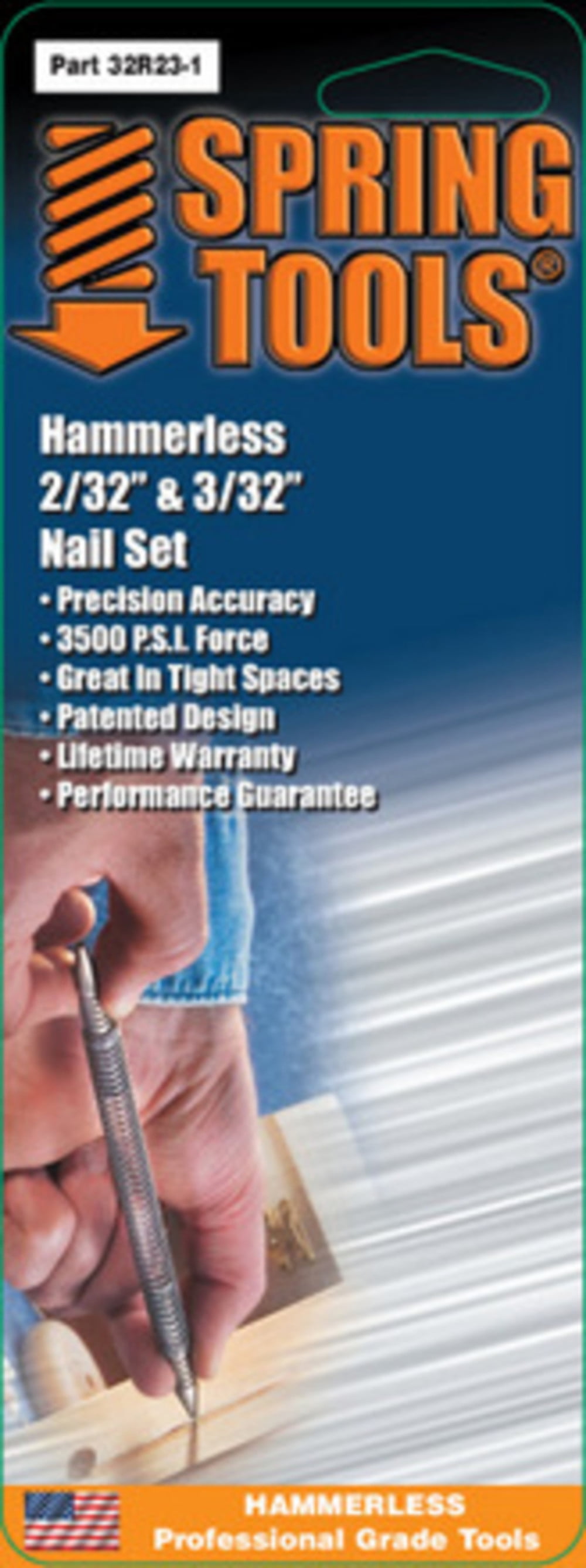 Spring Tools Nail Set 2/32 & 3/32 Hammerless Double Ended Combo - 32R23-1