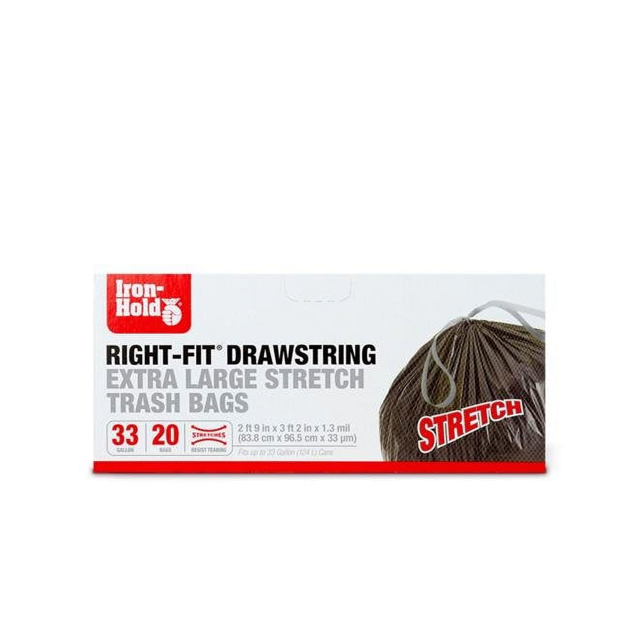 33 gal Right-Fit Drawstring Trash Bags, 20 per Pack - Pack of 8