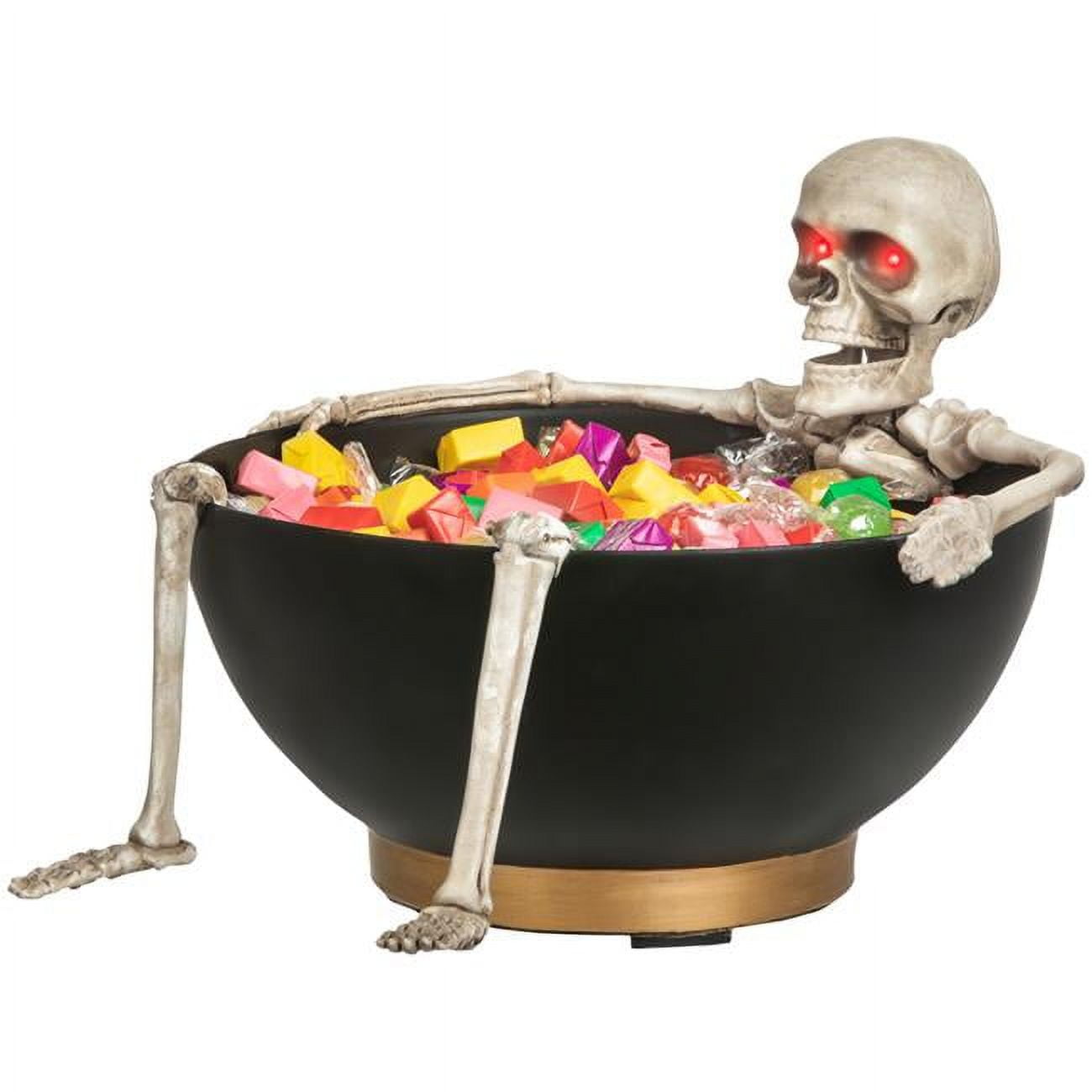 Red 7.5 in. LED Candy Bowl Grabbing Skeleton Halloween Decor