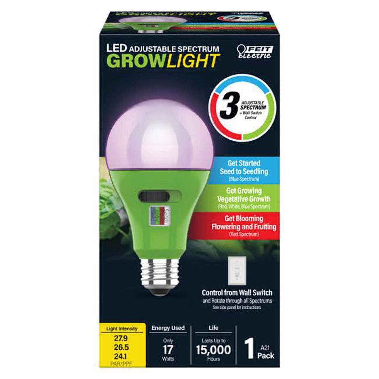 A21 E26 Medium Clear 16 watt Equivalence LED Grow Light