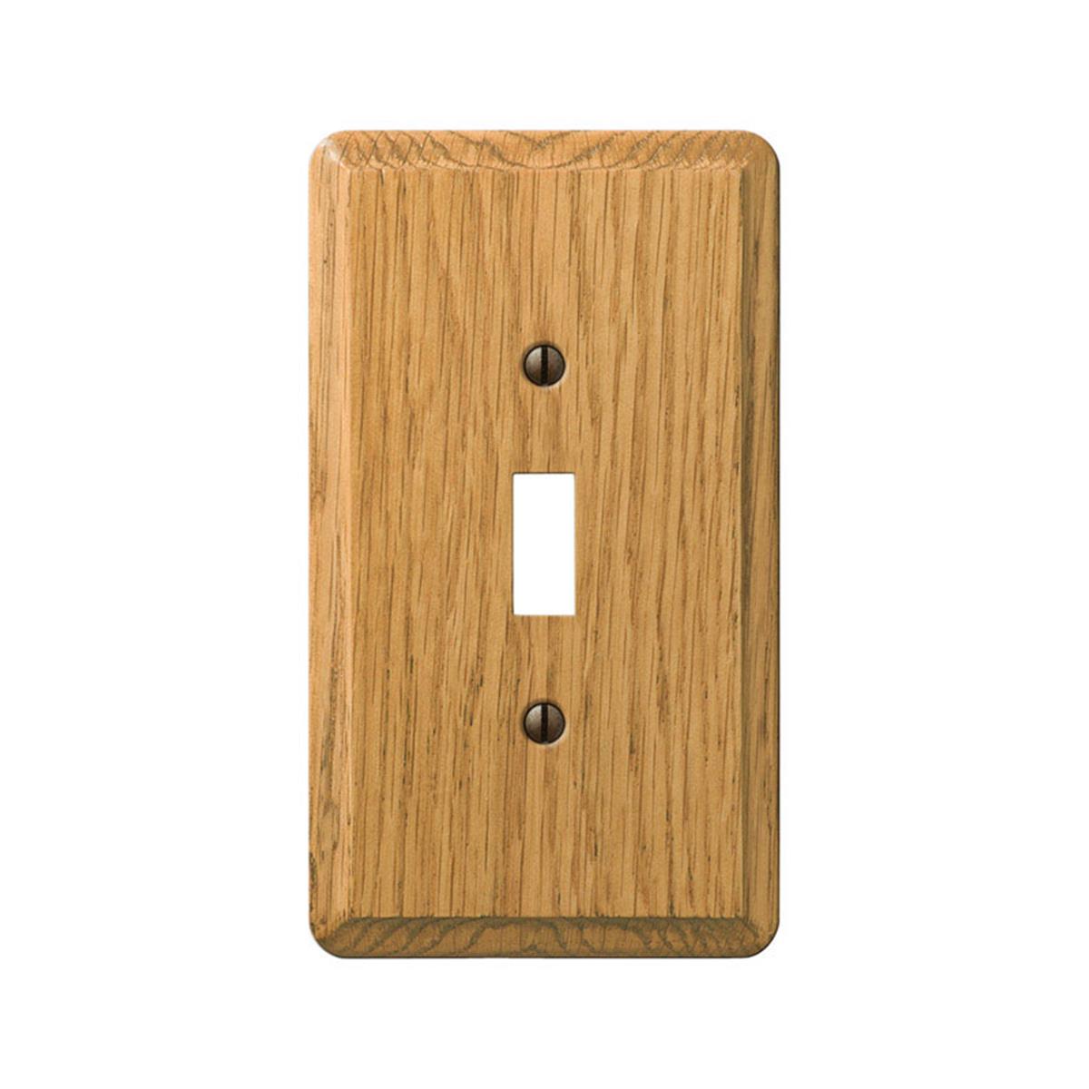Picture of Amertac Holdings 3500733 1-Gang Solid Oak Toggle Switch Wall Plate, Light Oak